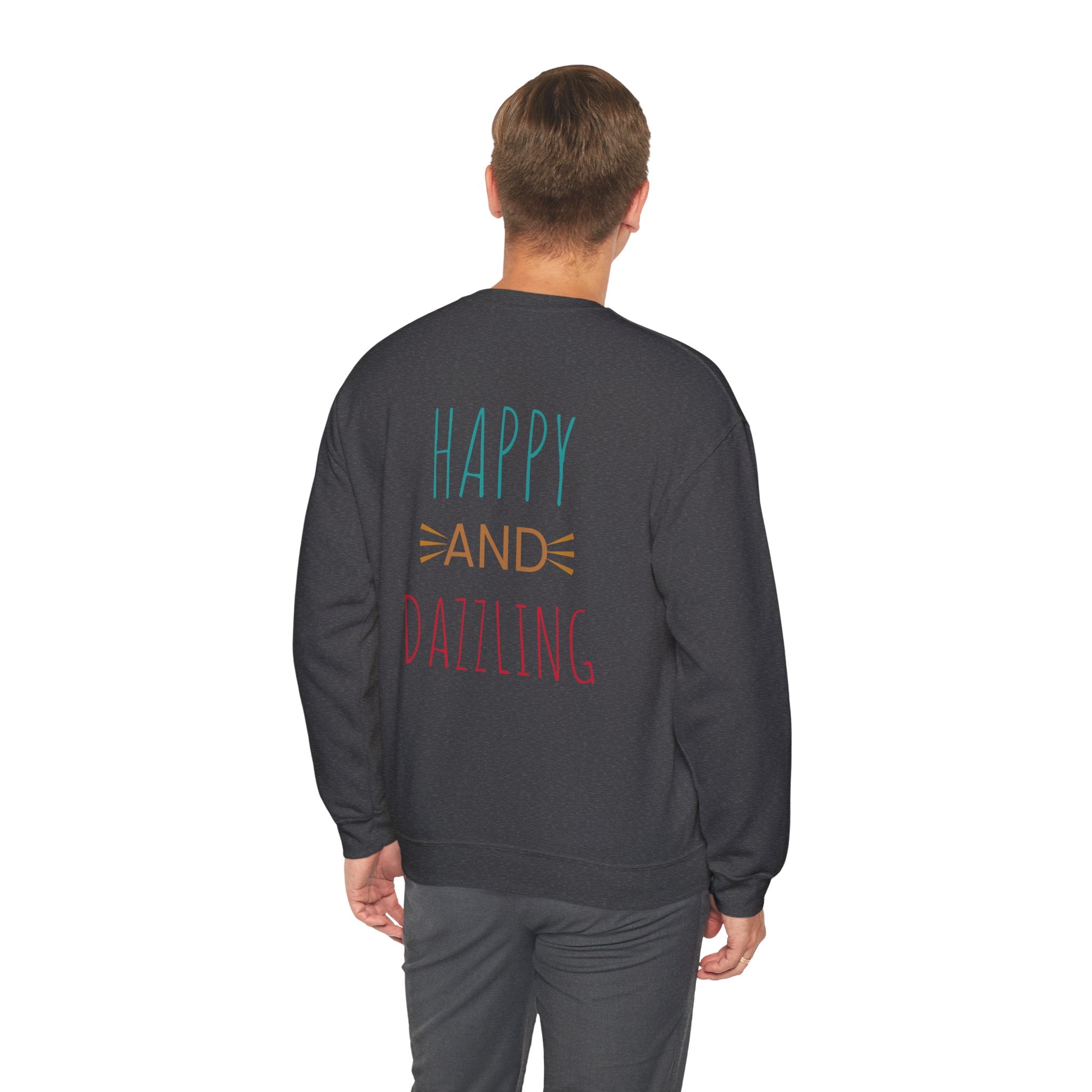 Happy and Dazzling Unisex Heavy Blend™ Crewneck Sweatshirt, Cozy Gift, Casual Wear, Everyday Comfort, Perfect for Birthdays or Celebrations