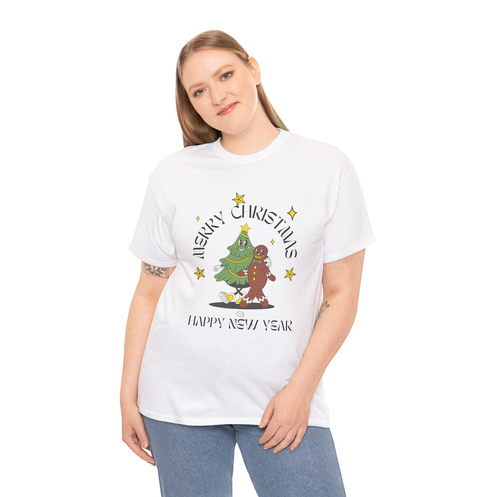 Christmas Gingerbread Tree Tee - "Merry Christmas, Happy New Year" Holiday Shirt