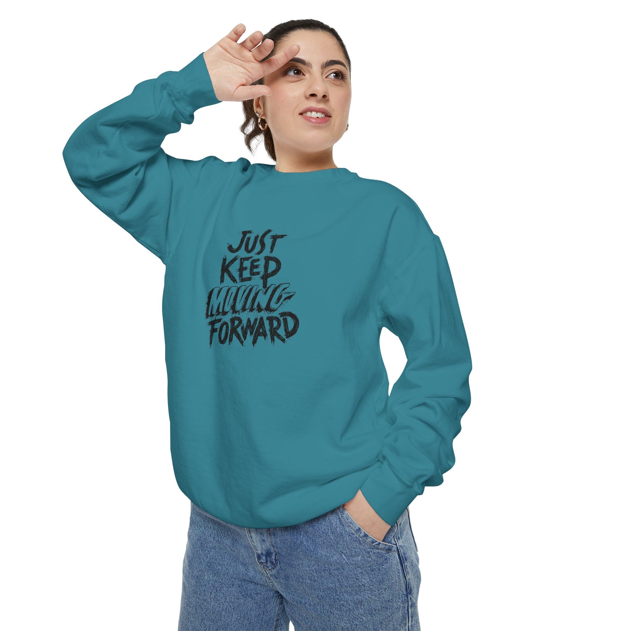 Motivational Sweatshirt - Just Keep Moving Forward, Unisex Garment-Dyed Crewneck, Cozy Gift, Inspirational Apparel, Perfect for Every [...]