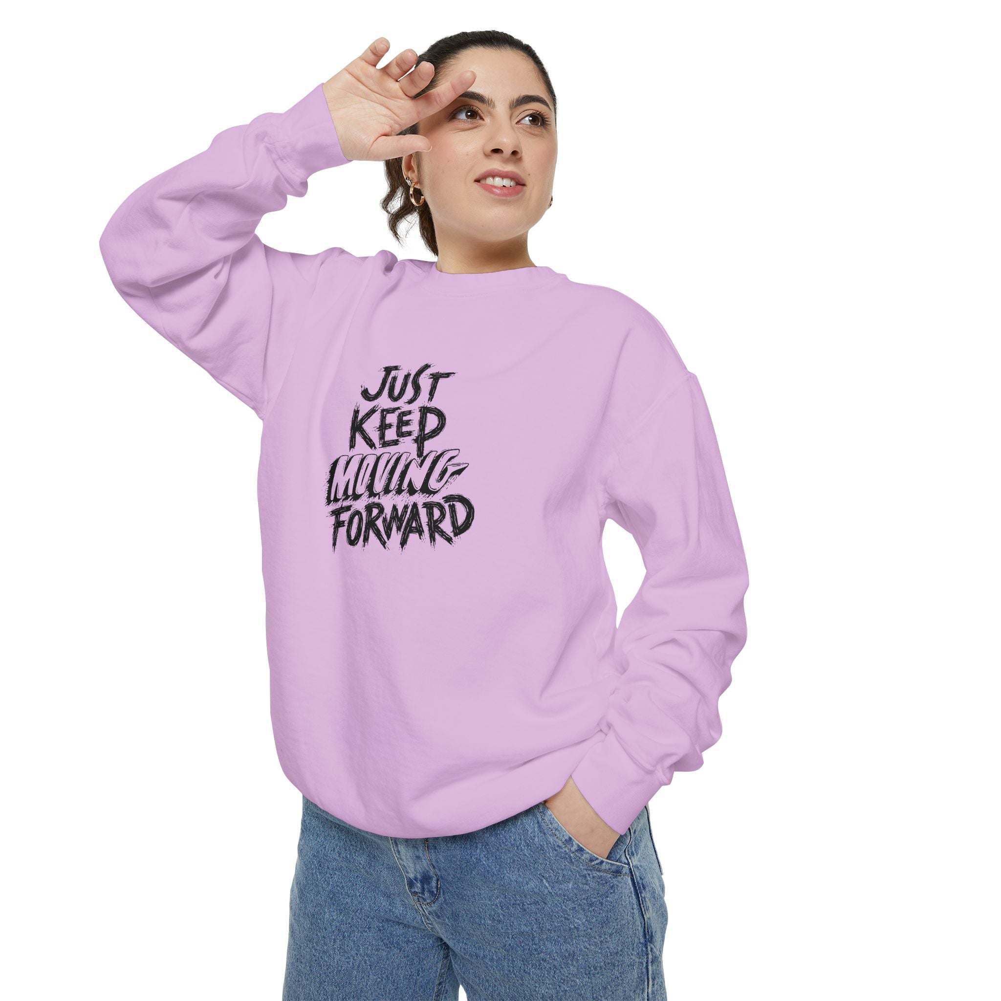 Motivational Sweatshirt - Just Keep Moving Forward, Unisex Garment-Dyed Crewneck, Cozy Gift, Inspirational Apparel, Perfect for Every [...]