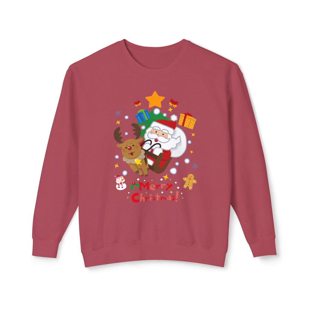 Christmas Crewneck Sweatshirt — Cute Santa & Reindeer "Merry Christmas" Holiday Sweater