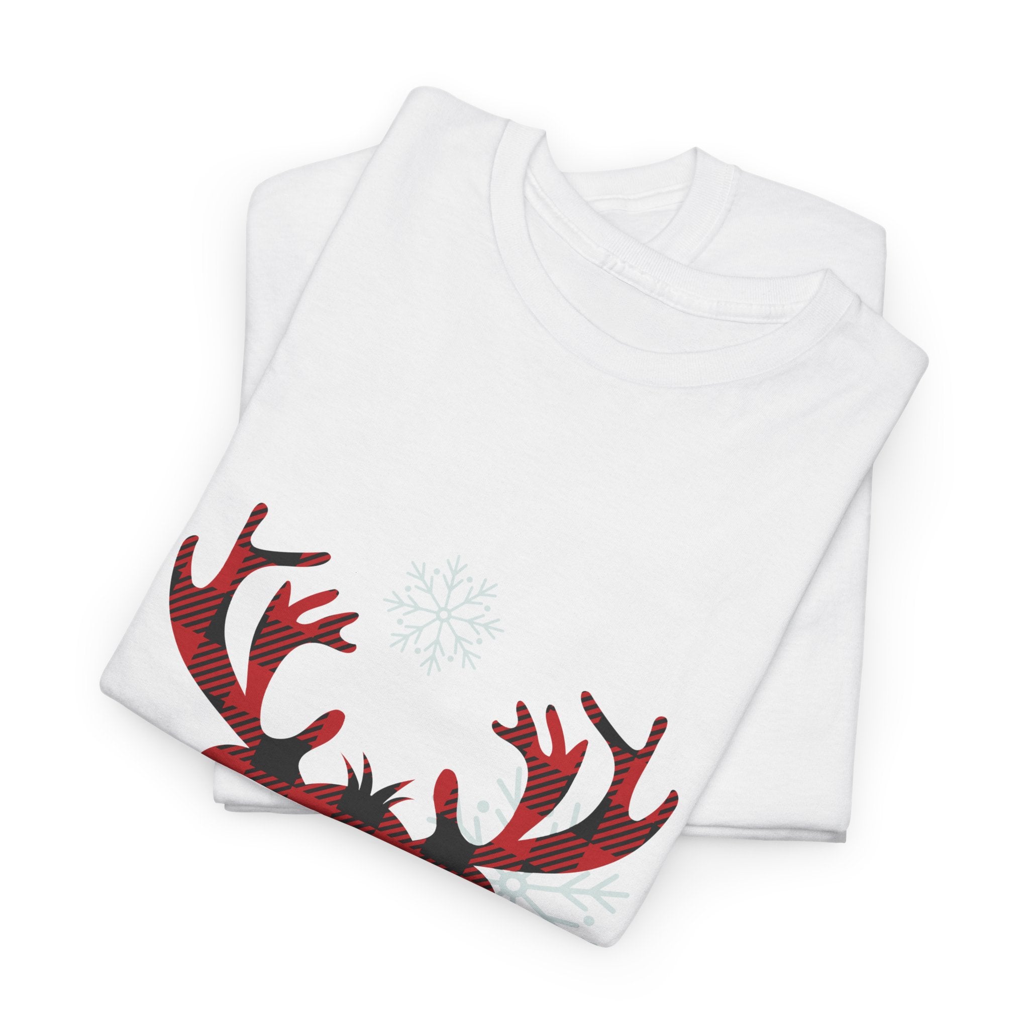 Christmas Reindeer T-Shirt — Cute Plaid Antler Design "Merry Christmas"