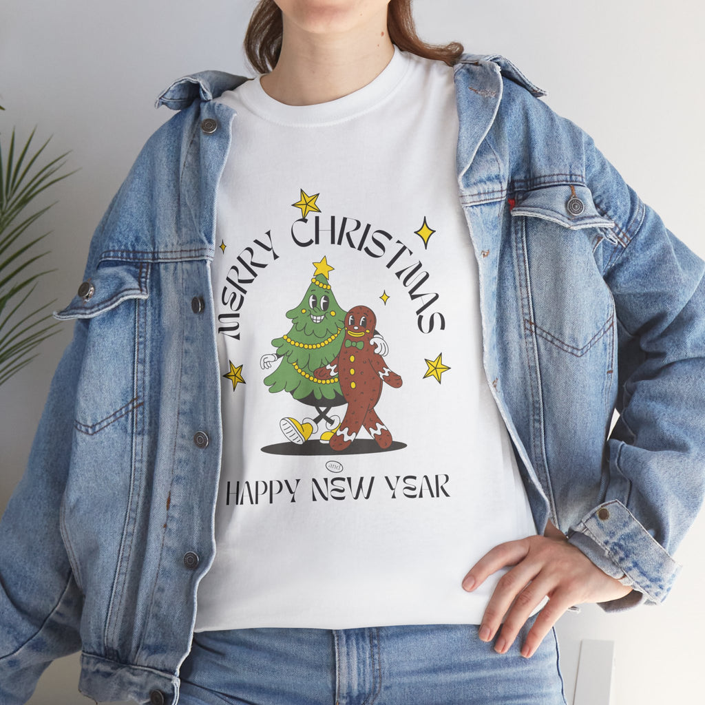 Christmas Gingerbread Tree Tee - "Merry Christmas, Happy New Year" Holiday Shirt