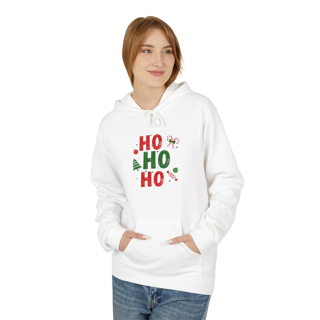 Ho Ho Ho Christmas Hoodie — Festive Holiday Sweatshirt with Tree & Candy Cane Design
