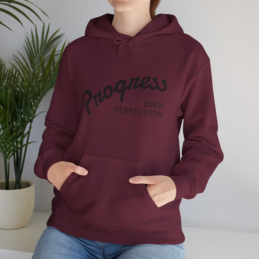 Progress Over Perfection Hoodie, Motivational Sweatshirt, Unisex Hooded Sweatshirt, Cozy Casual Wear, Gift for Her, Inspirational Apparel
