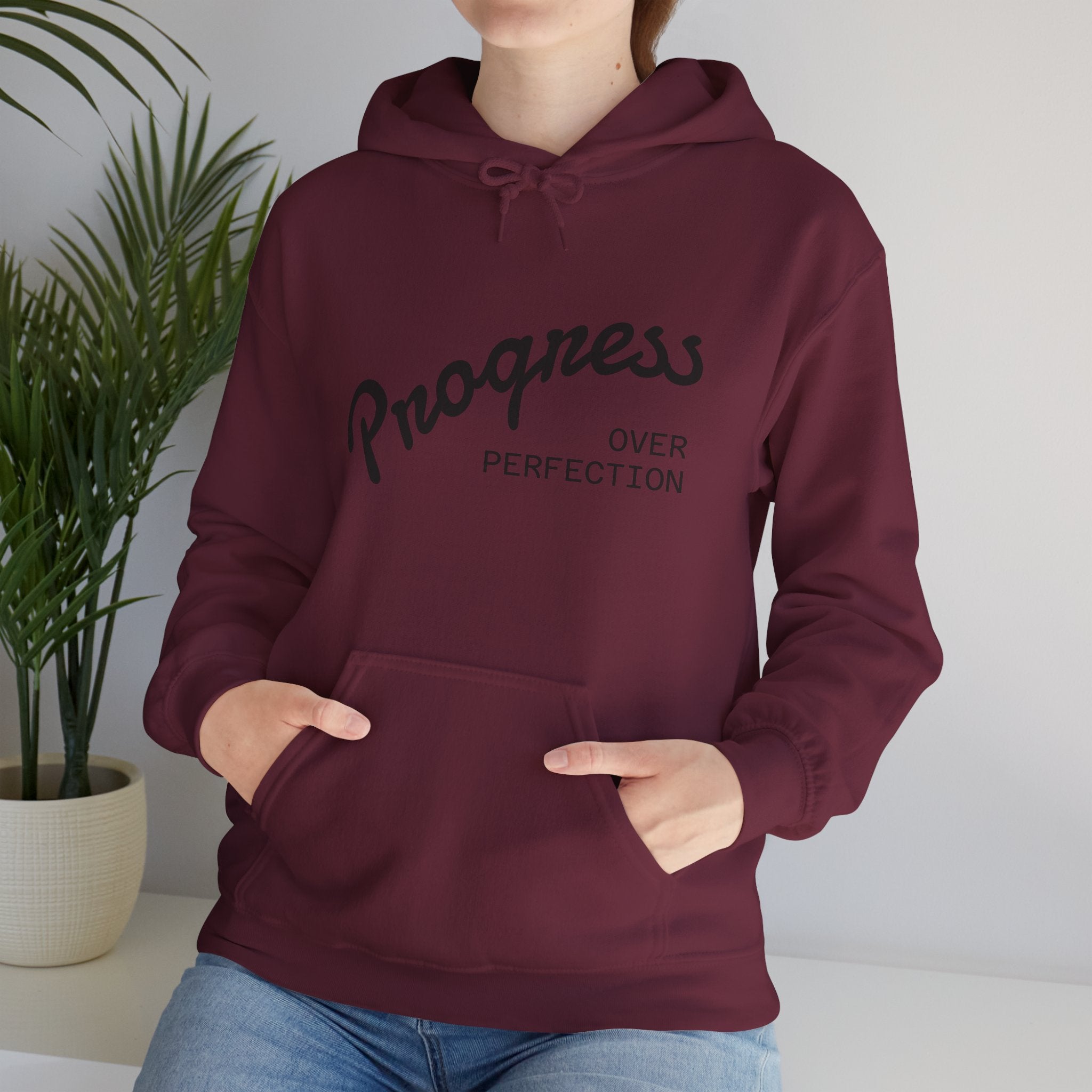 Progress Over Perfection Hoodie, Motivational Sweatshirt, Unisex Hooded Sweatshirt, Cozy Casual Wear, Gift for Her, Inspirational Apparel