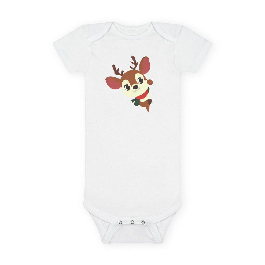 Reindeer Baby Onesie – Cute Peekaboo Deer Infant Short Sleeve Bodysuit (Holiday Baby Outfit)