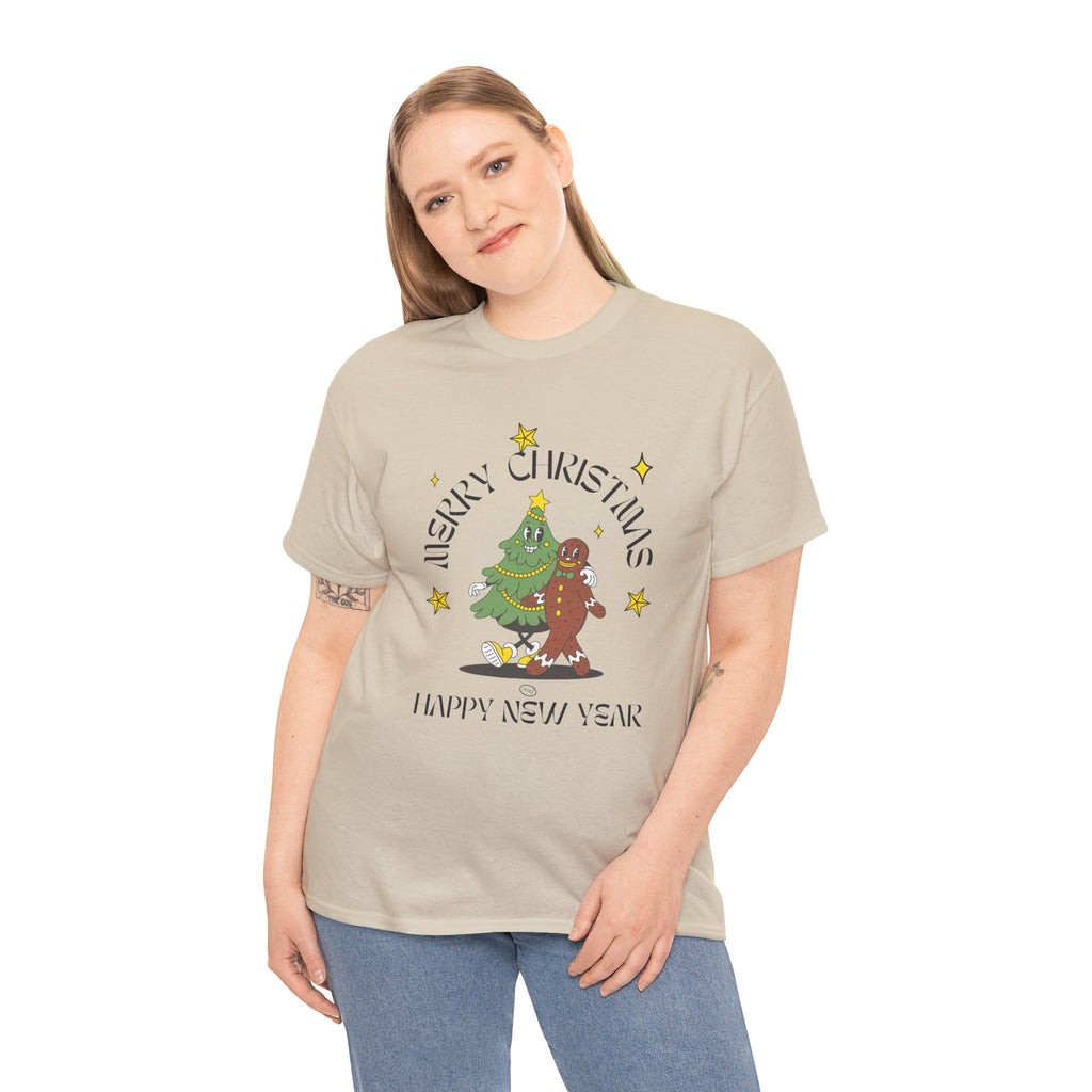Christmas Gingerbread Tree Tee - "Merry Christmas, Happy New Year" Holiday Shirt