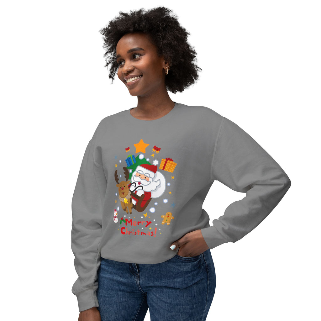 Christmas Crewneck Sweatshirt — Cute Santa & Reindeer "Merry Christmas" Holiday Sweater