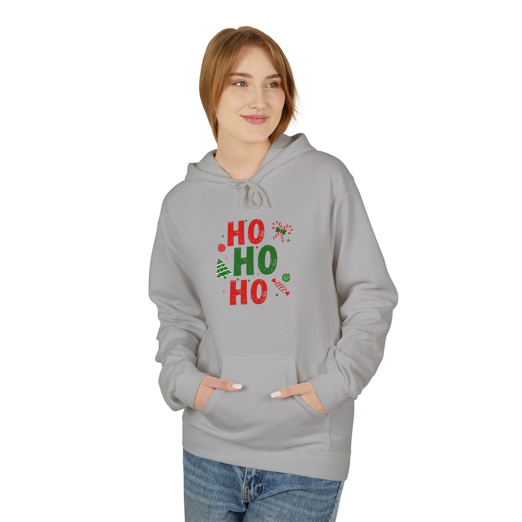 Ho Ho Ho Christmas Hoodie — Festive Holiday Sweatshirt with Tree & Candy Cane Design