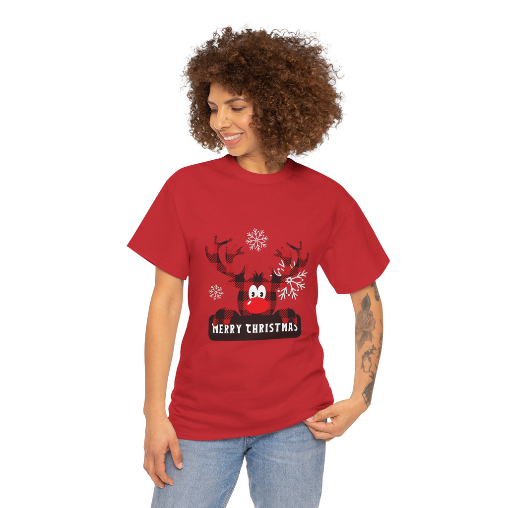 Christmas Reindeer T-Shirt — Cute Plaid Antler Design "Merry Christmas"