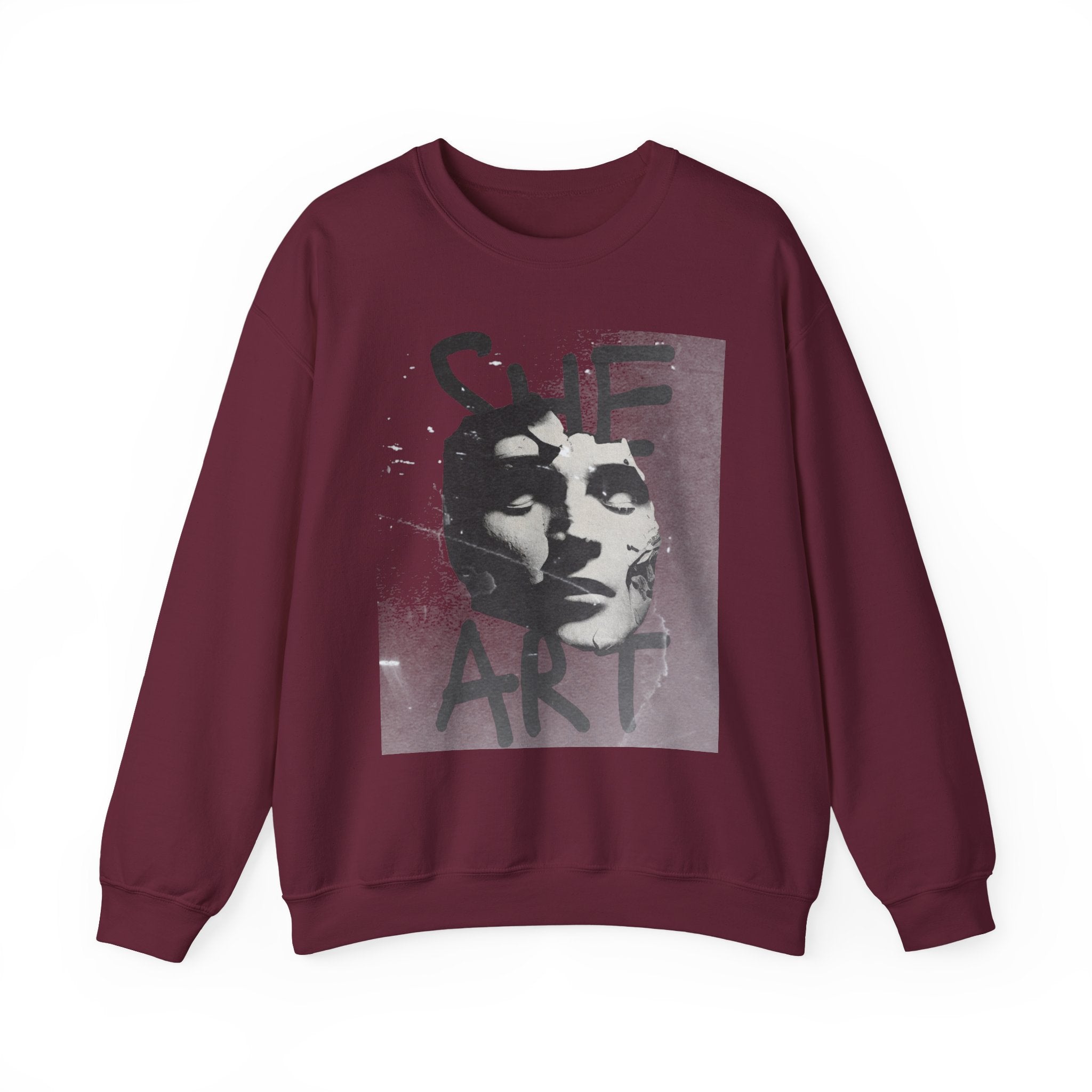 Artistic Unisex Crewneck Sweatshirt - SHE ART Graphic, Cozy Fashion, Bold Statement Piece, Gift for Creatives, Everyday Wear