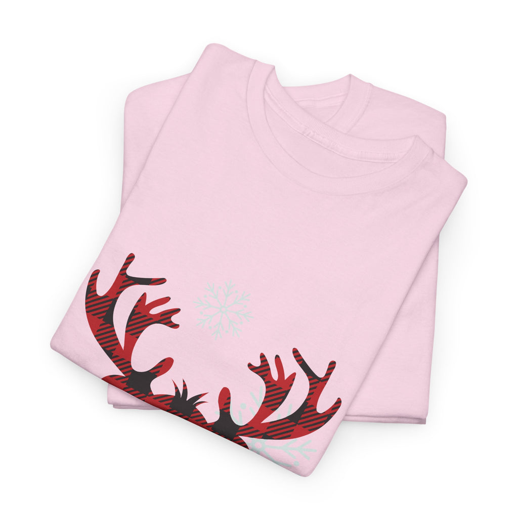Christmas Reindeer T-Shirt — Cute Plaid Antler Design "Merry Christmas"