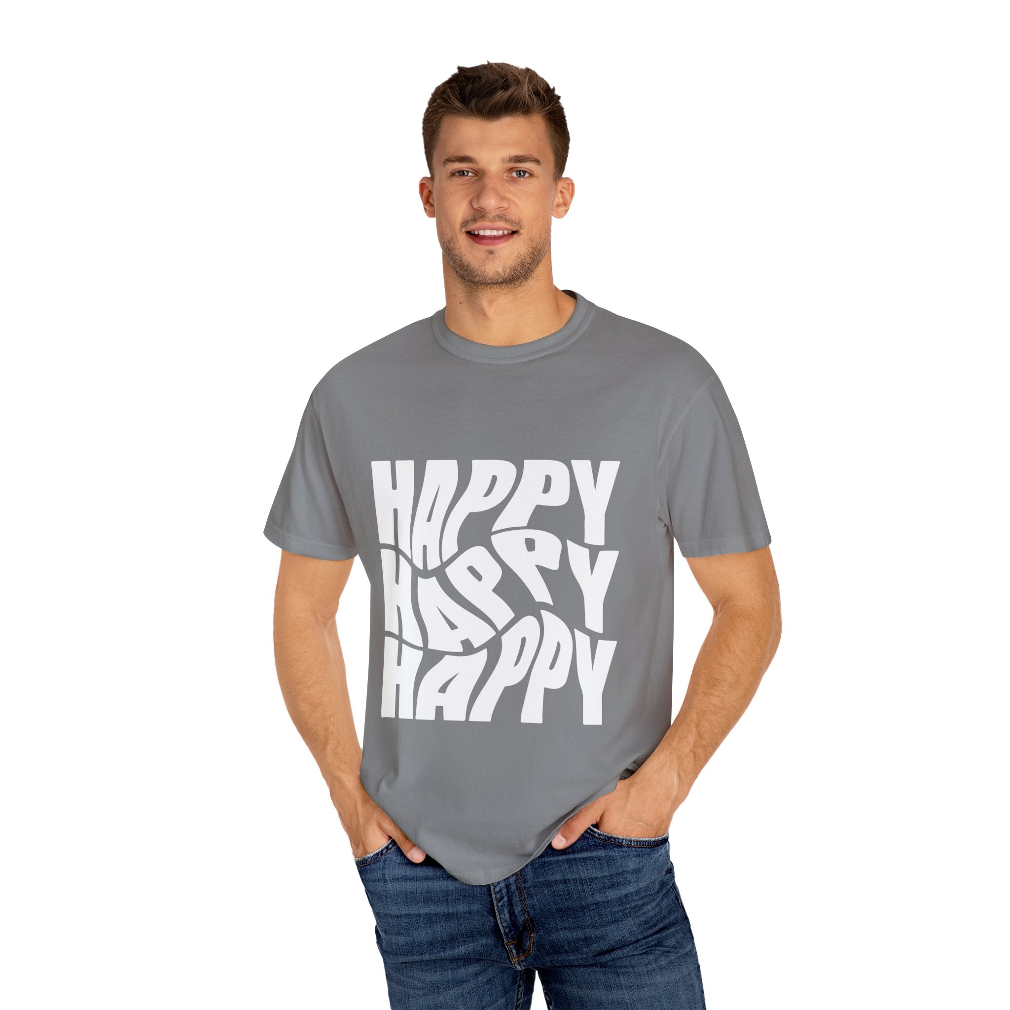 Happy Vibes Unisex Garment-Dyed T-shirt | Positive Affirmation Tee, Casual Wear, Gift for Friends, Summer Style, Comfort Apparel