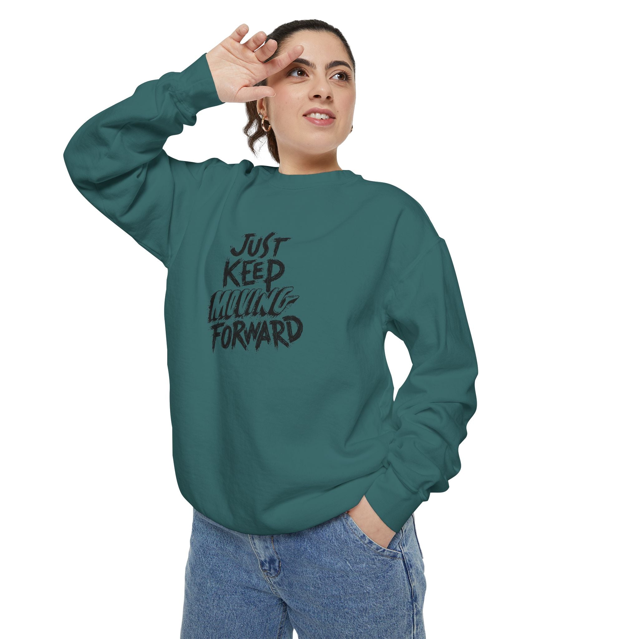 Motivational Sweatshirt - Just Keep Moving Forward, Unisex Garment-Dyed Crewneck, Cozy Gift, Inspirational Apparel, Perfect for Every [...]