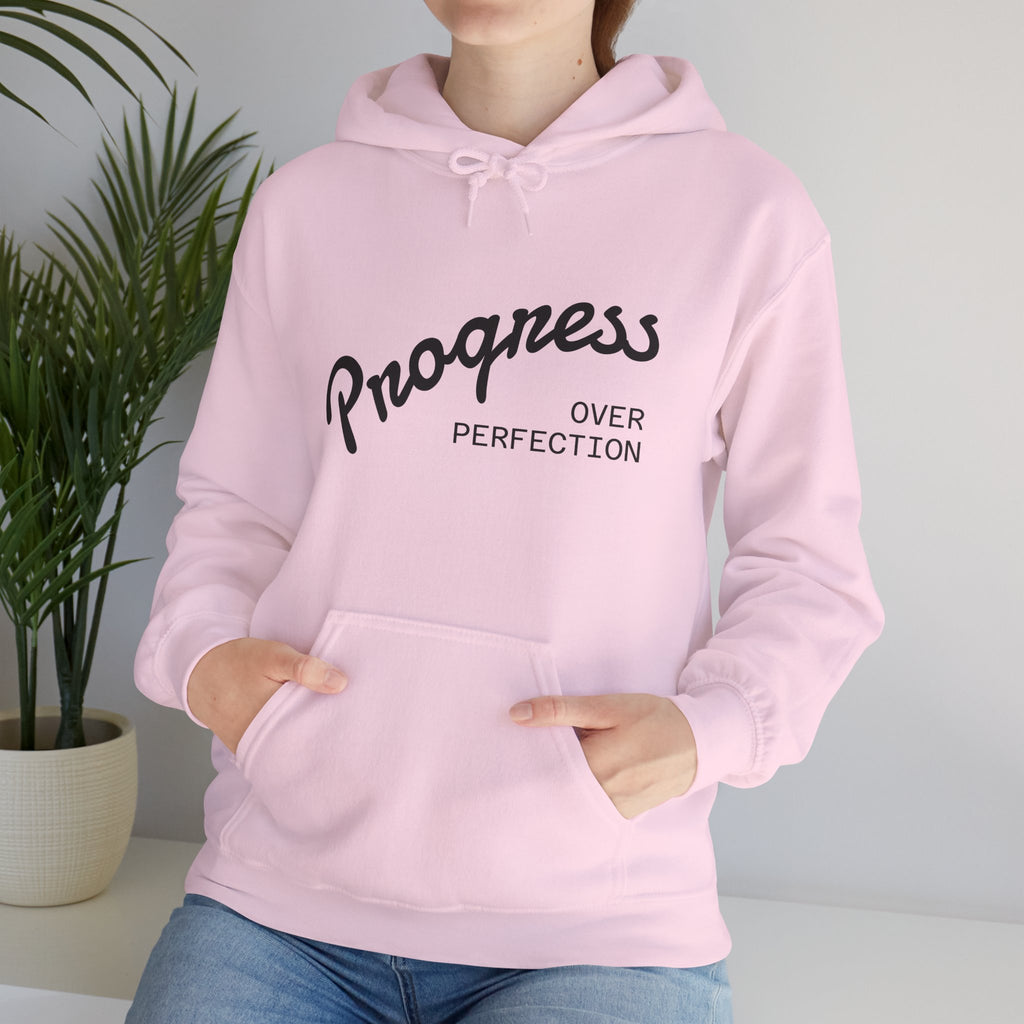 Progress Over Perfection Hoodie, Motivational Sweatshirt, Unisex Hooded Sweatshirt, Cozy Casual Wear, Gift for Her, Inspirational Apparel
