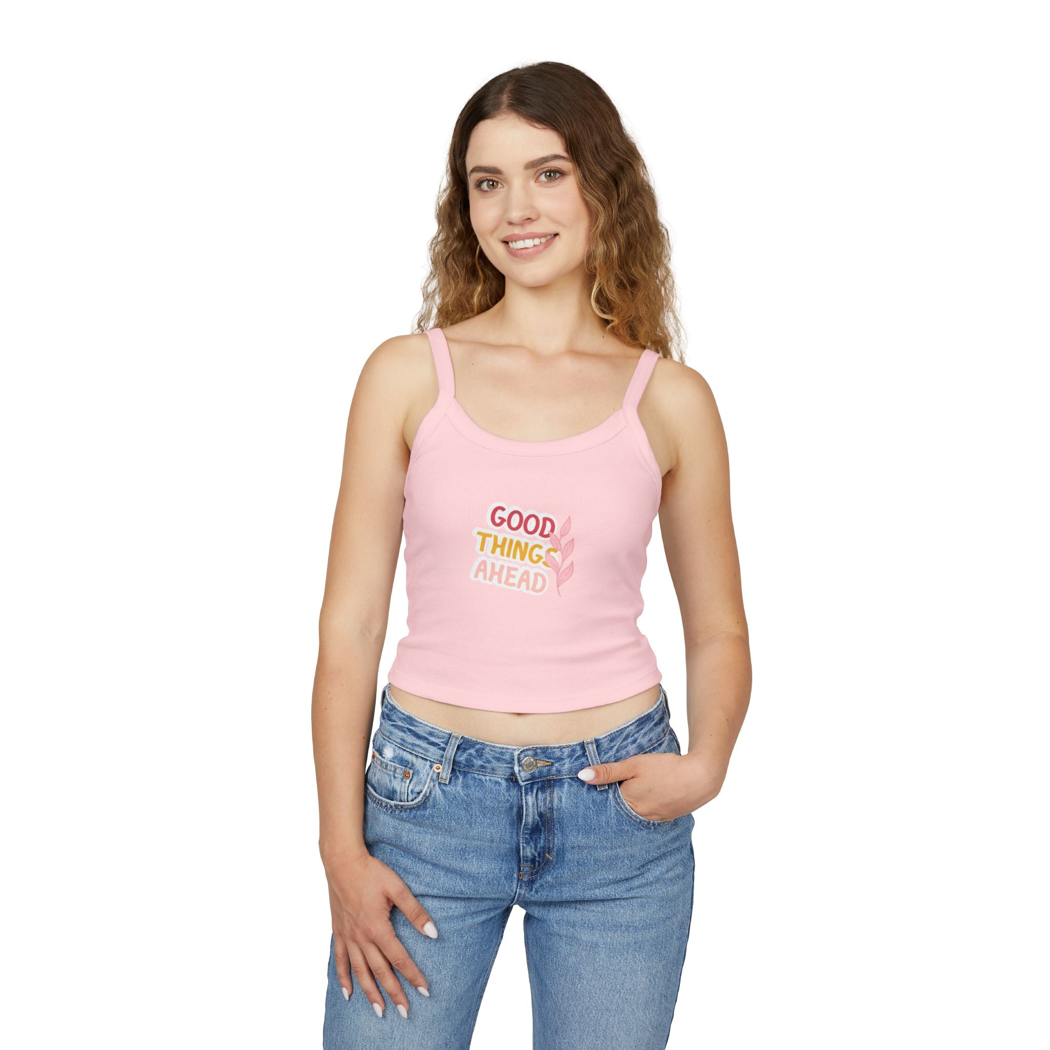 Optimistic Women's Spaghetti Strap Tank Top, Casual Summer Top, Inspirational Sleeveless Shirt, Gift for Her, Trendy Layering Piece