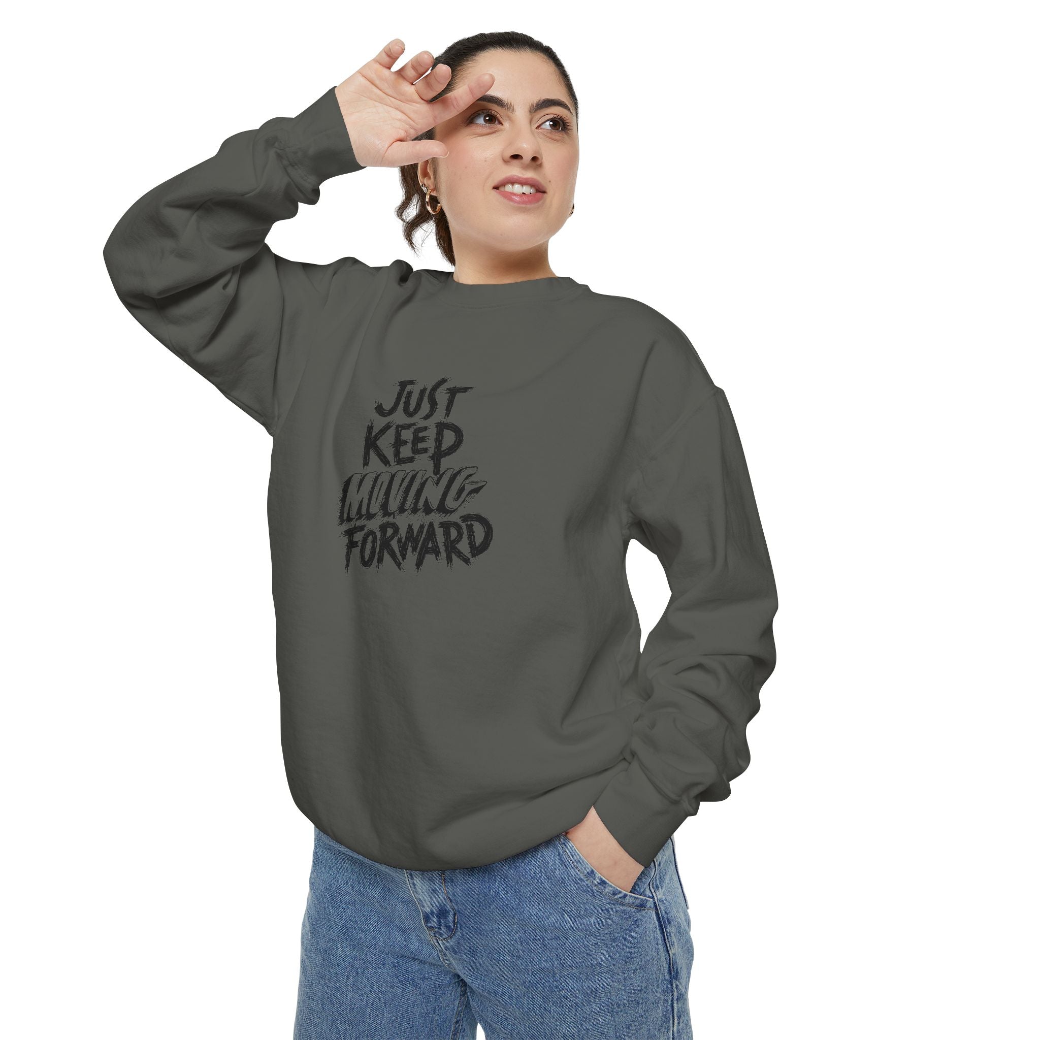 Motivational Sweatshirt - Just Keep Moving Forward, Unisex Garment-Dyed Crewneck, Cozy Gift, Inspirational Apparel, Perfect for Every [...]
