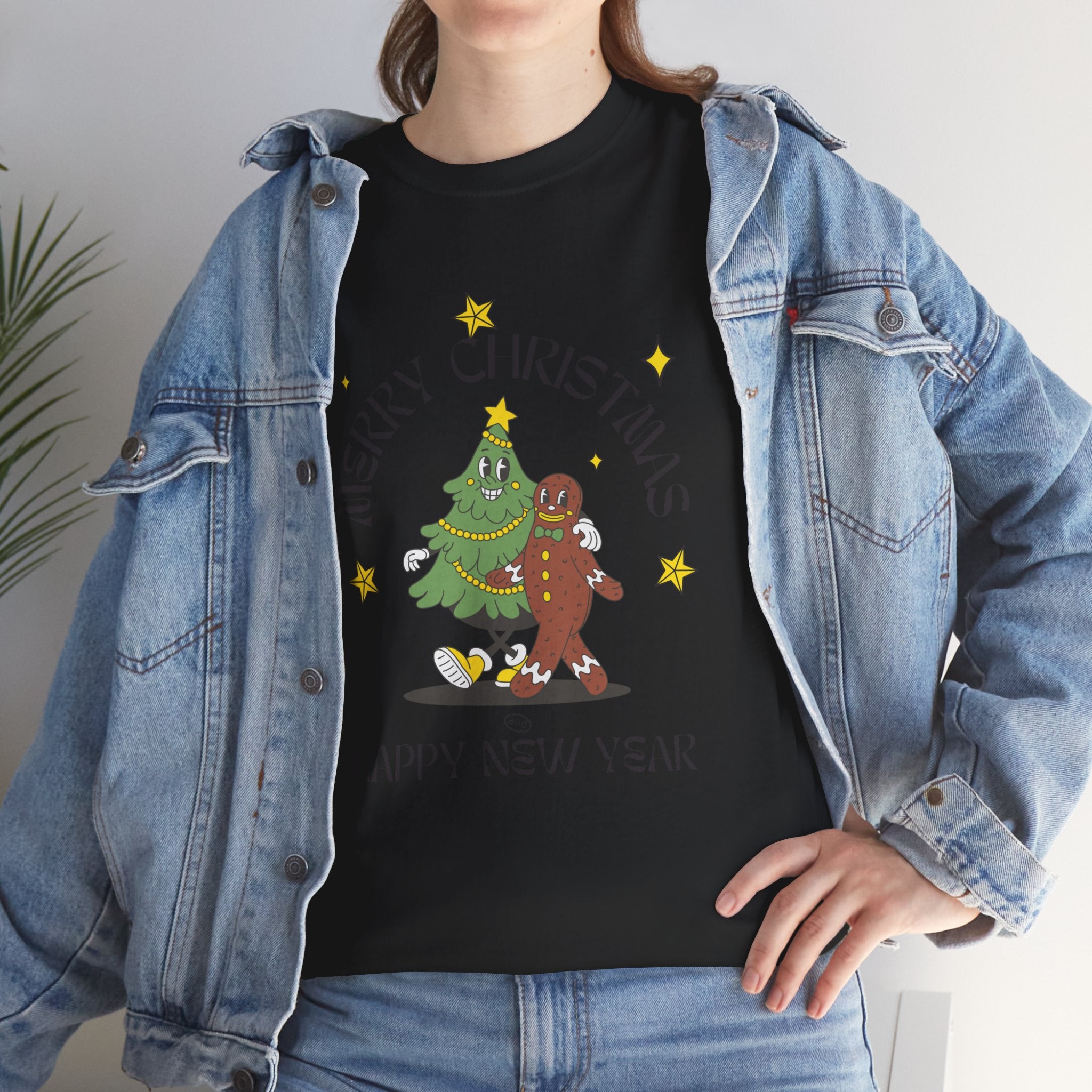 Christmas Gingerbread Tree Tee - "Merry Christmas, Happy New Year" Holiday Shirt