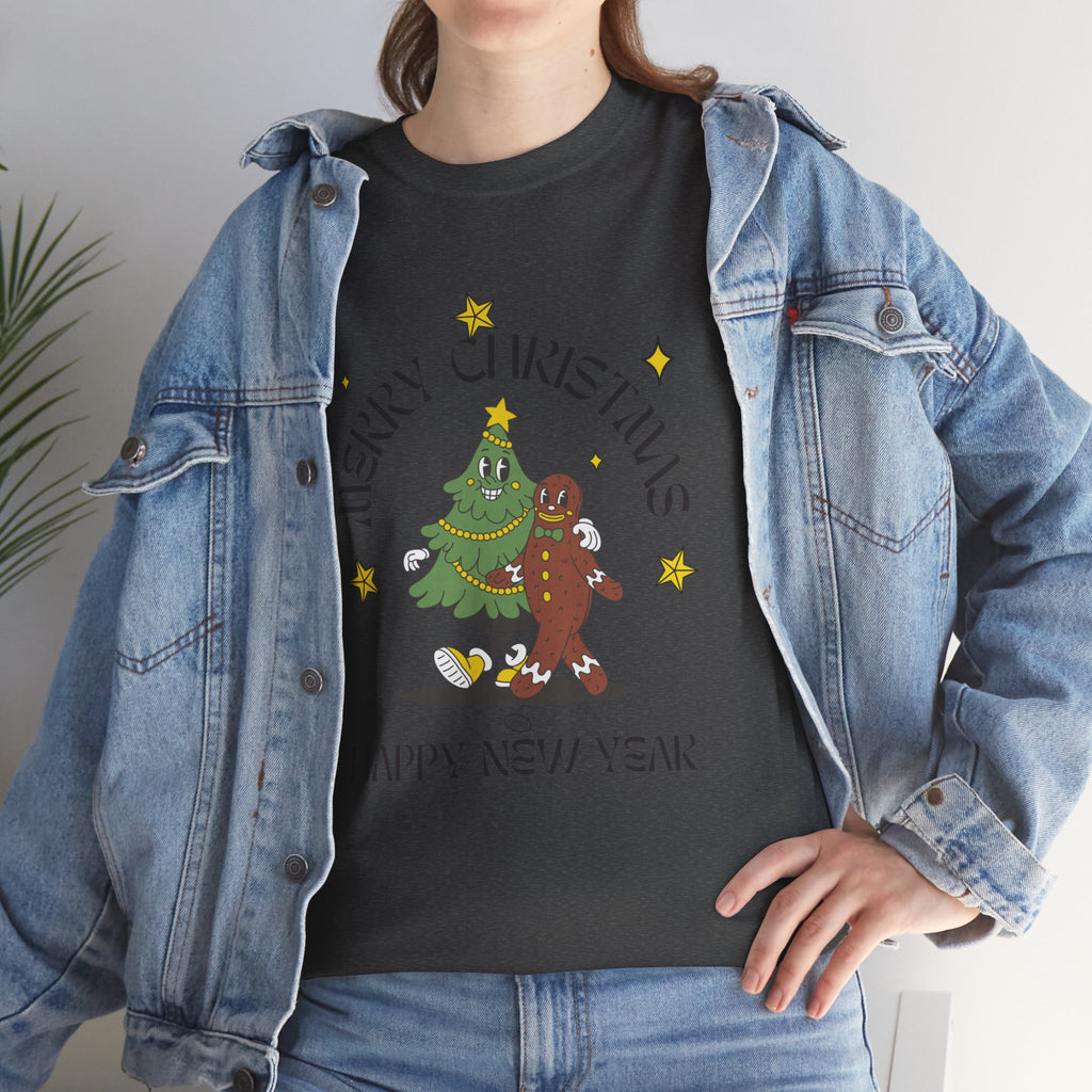 Christmas Gingerbread Tree Tee - "Merry Christmas, Happy New Year" Holiday Shirt