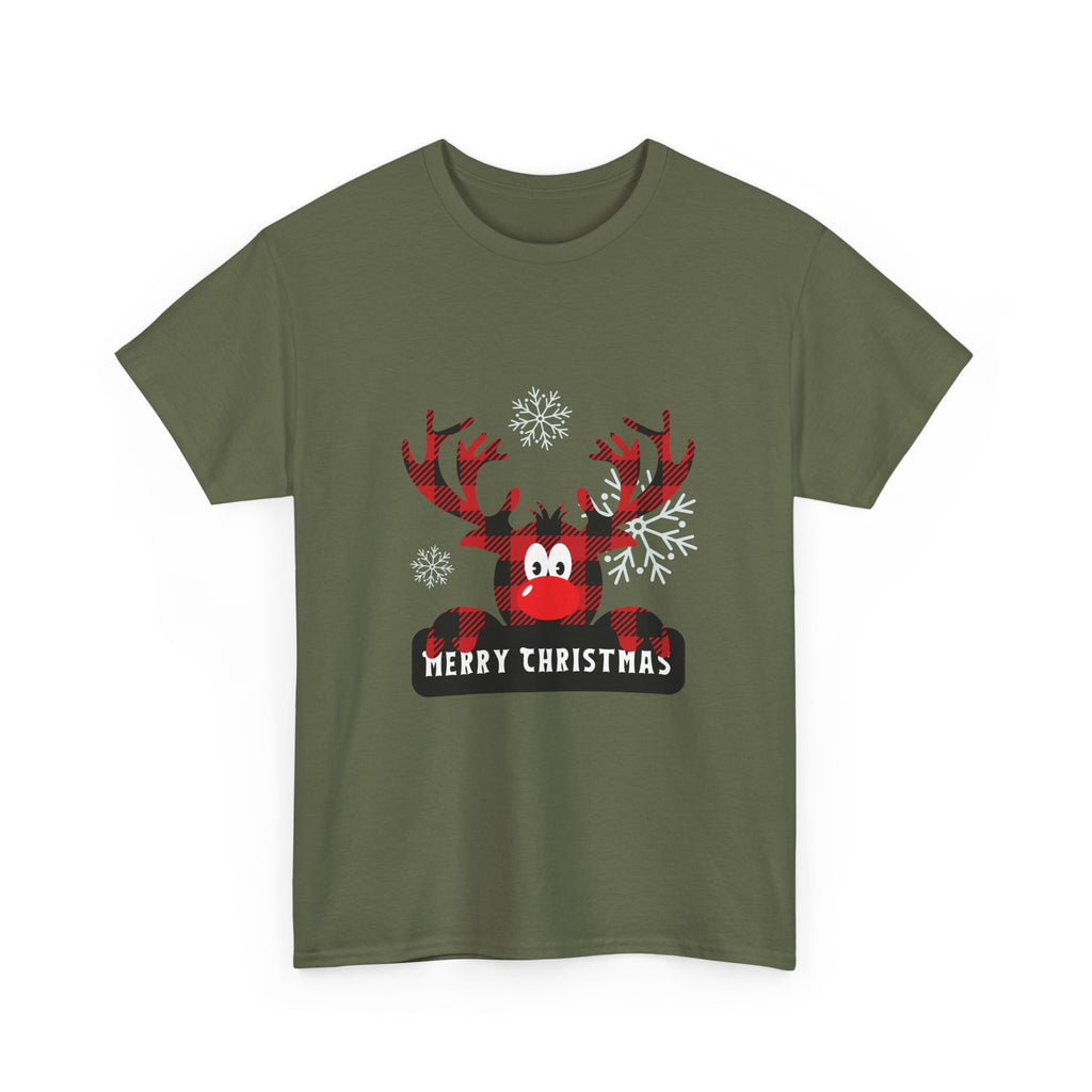 Christmas Reindeer T-Shirt — Cute Plaid Antler Design "Merry Christmas"