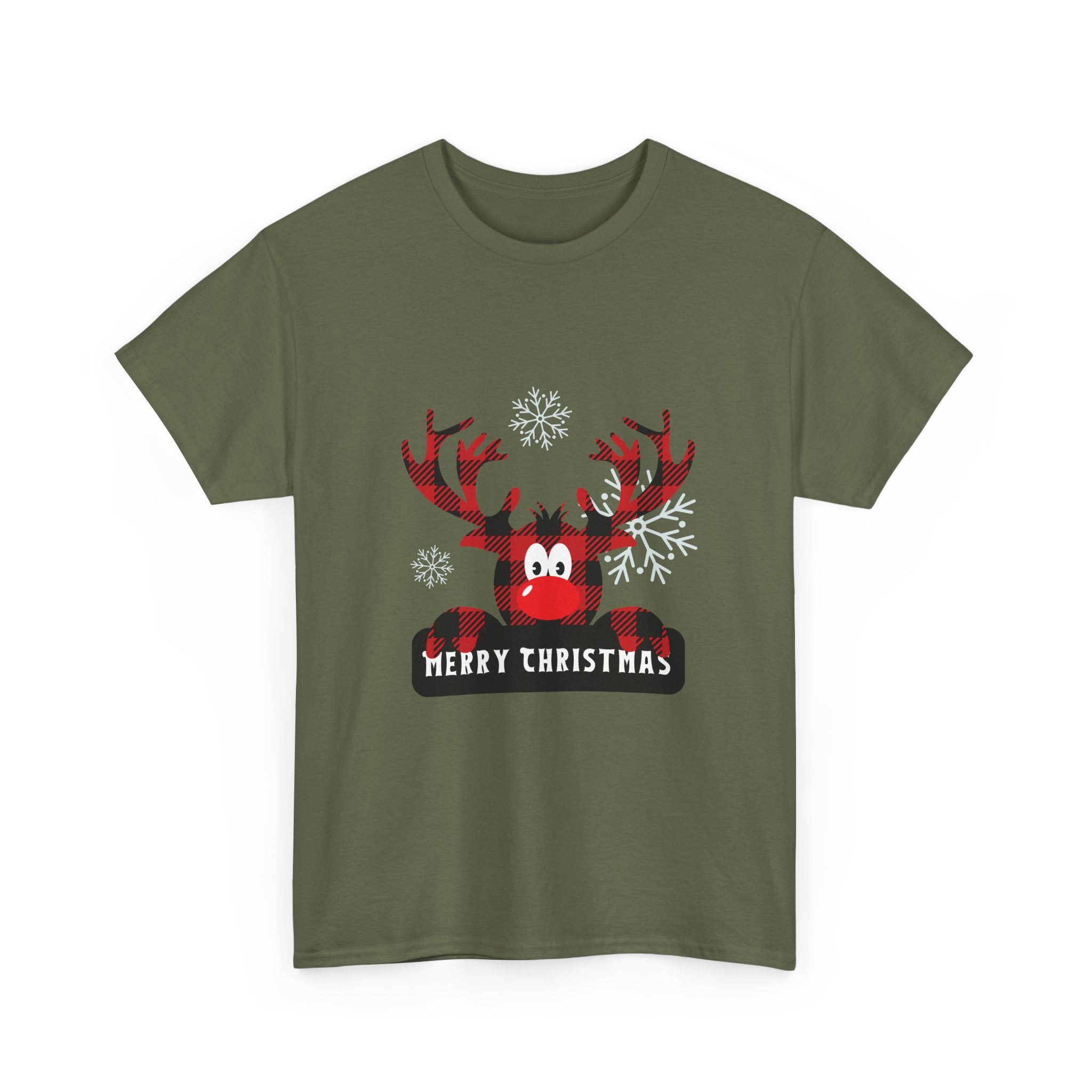 Christmas Reindeer T-Shirt — Cute Plaid Antler Design "Merry Christmas"