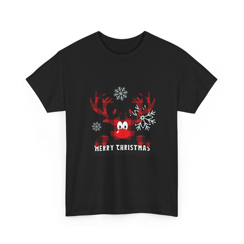 Christmas Reindeer T-Shirt — Cute Plaid Antler Design "Merry Christmas"