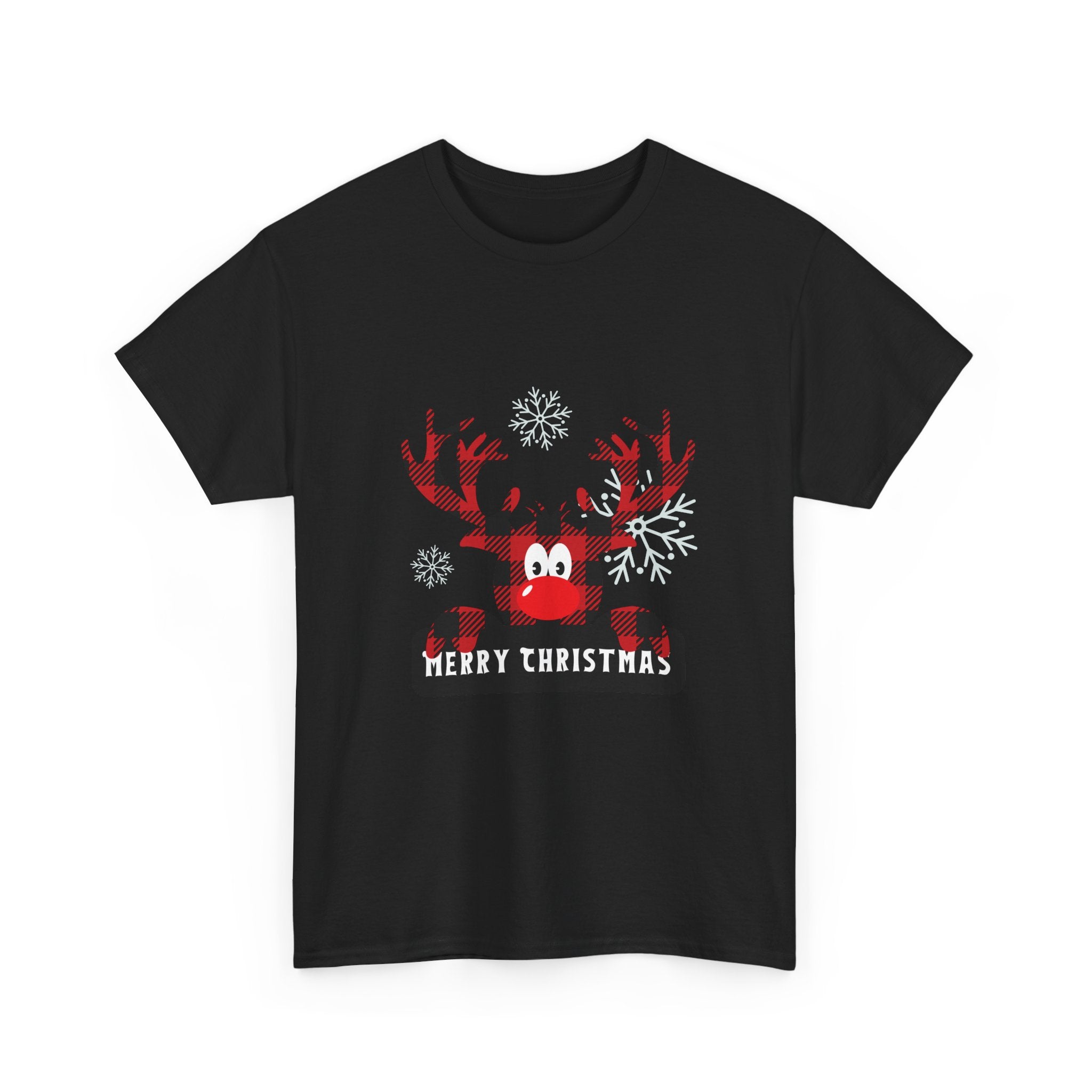 Christmas Reindeer T-Shirt — Cute Plaid Antler Design "Merry Christmas"