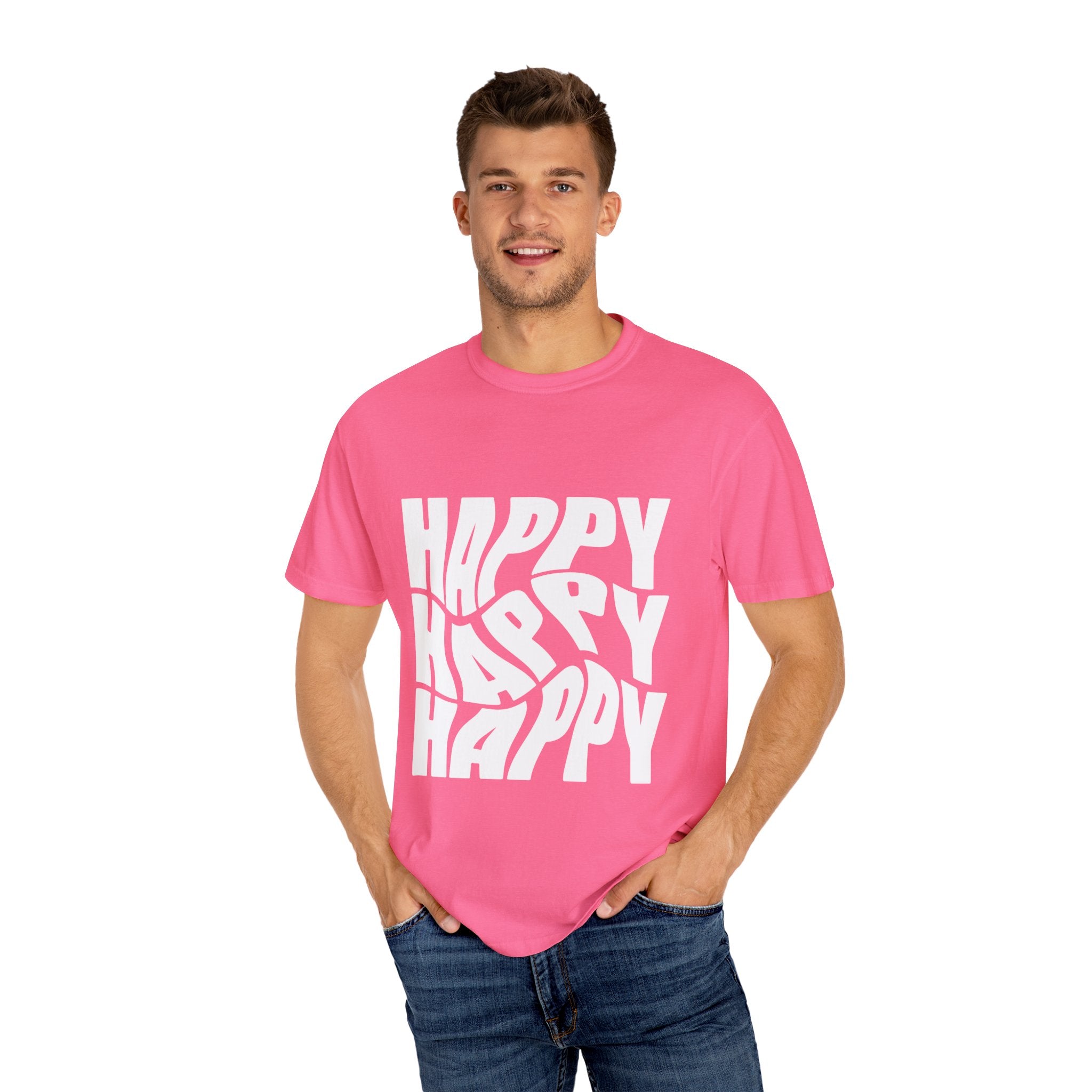 Happy Vibes Unisex Garment-Dyed T-shirt | Positive Affirmation Tee, Casual Wear, Gift for Friends, Summer Style, Comfort Apparel
