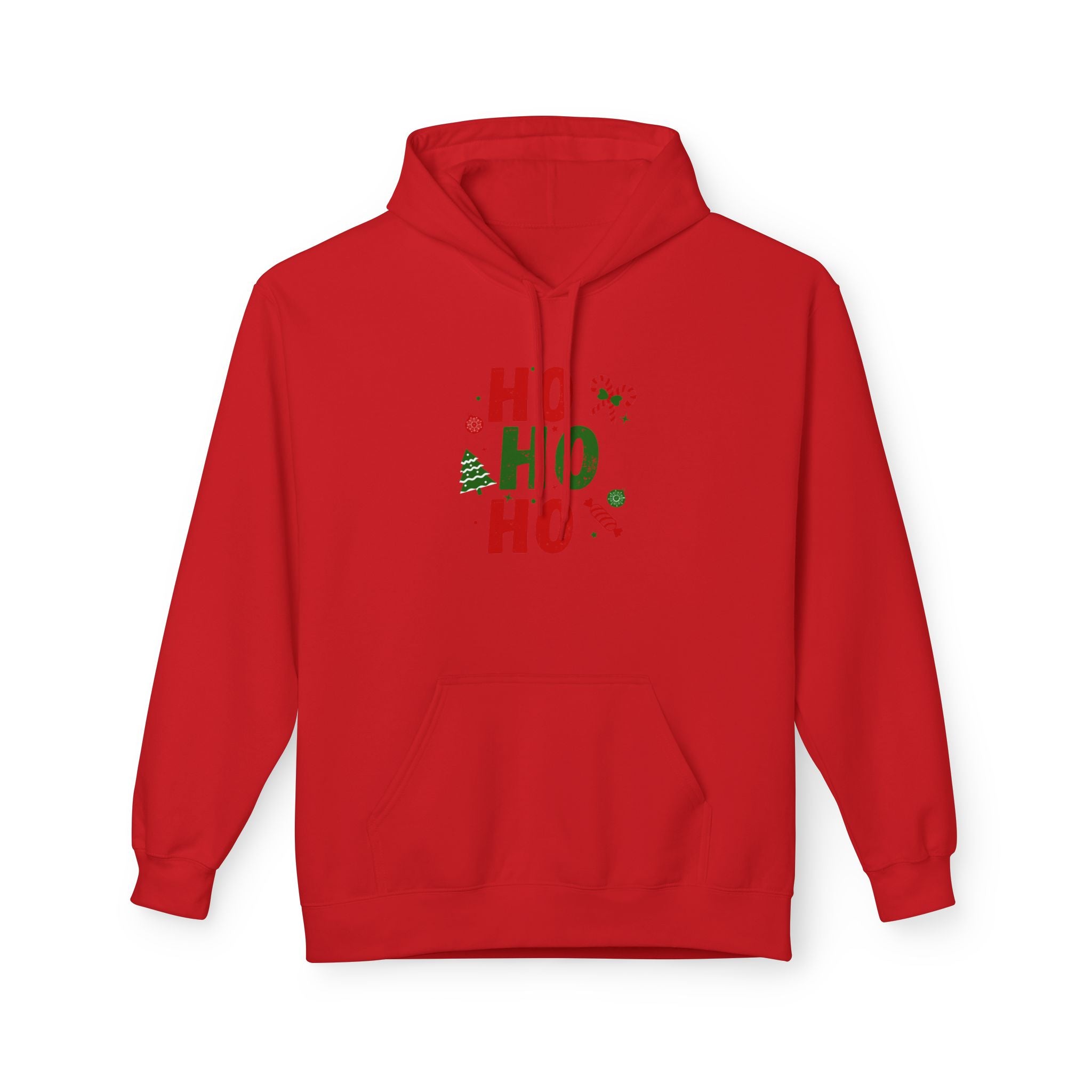 Ho Ho Ho Christmas Hoodie — Festive Holiday Sweatshirt with Tree & Candy Cane Design