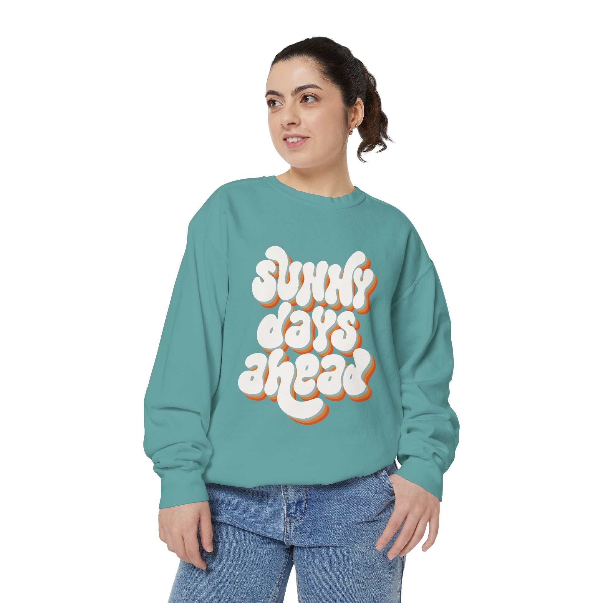 Sunny Days Ahead Unisex Garment-Dyed Sweatshirt, Cozy Pullover, Casual Outfit, Spring Fashion, Gift for Friends
