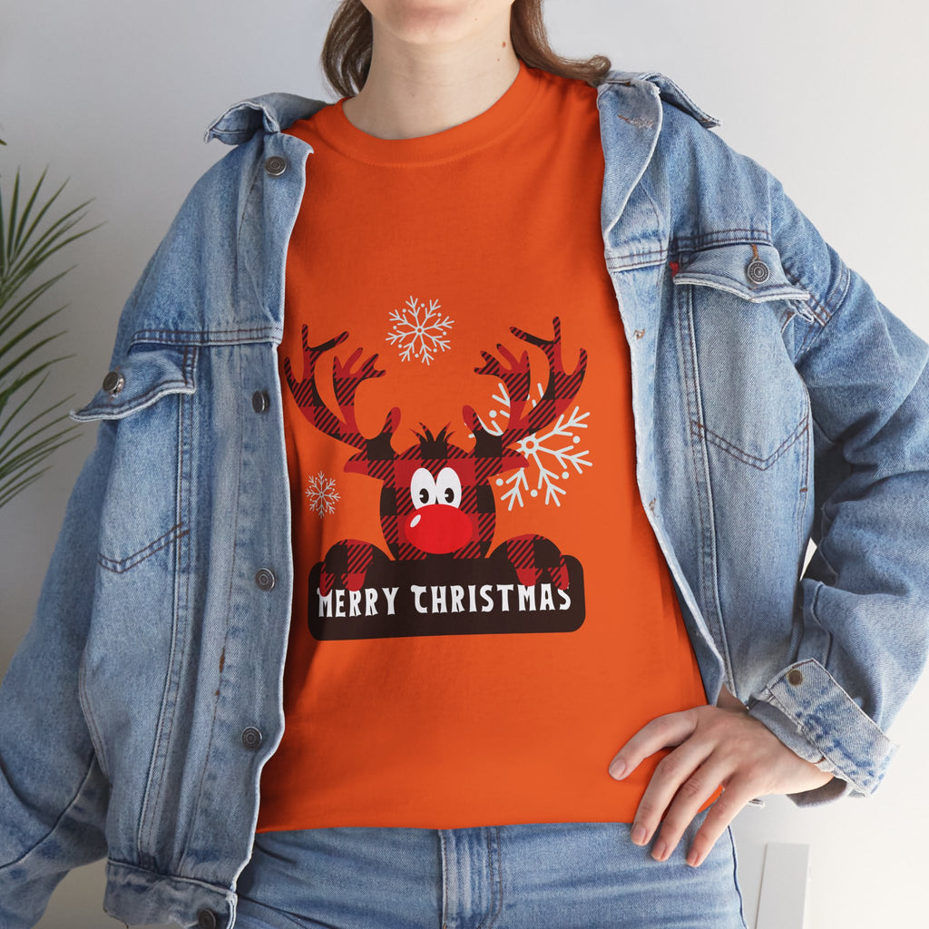 Christmas Reindeer T-Shirt — Cute Plaid Antler Design "Merry Christmas"
