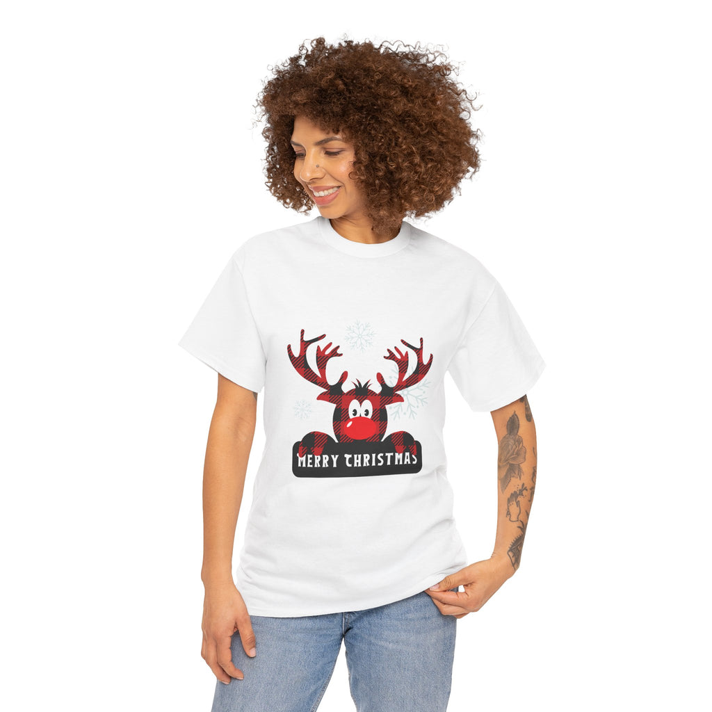 Christmas Reindeer T-Shirt — Cute Plaid Antler Design "Merry Christmas"