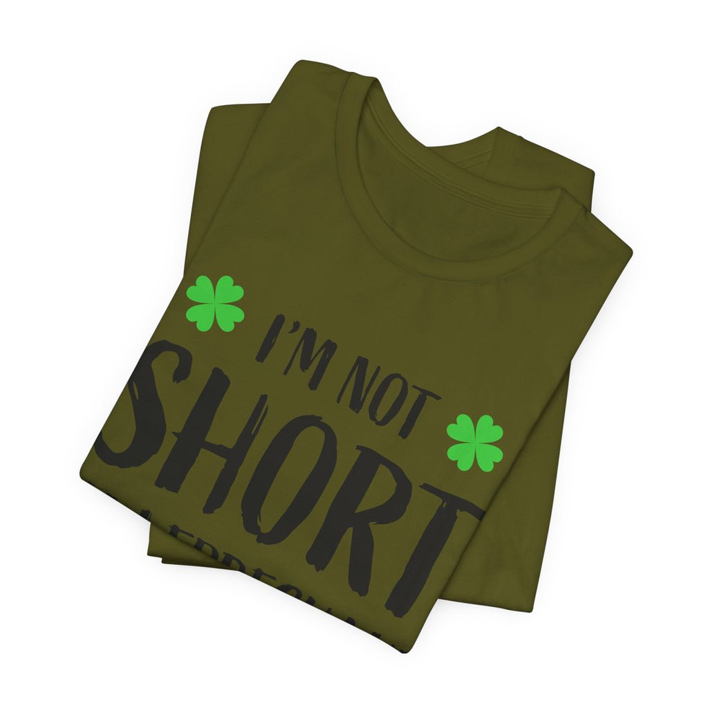 St. Patrick's Day Tee, Leprechaun Size Shirt, Unisex Graphic Tee, Funny Irish T-shirt, Short Stature Humor Apparel