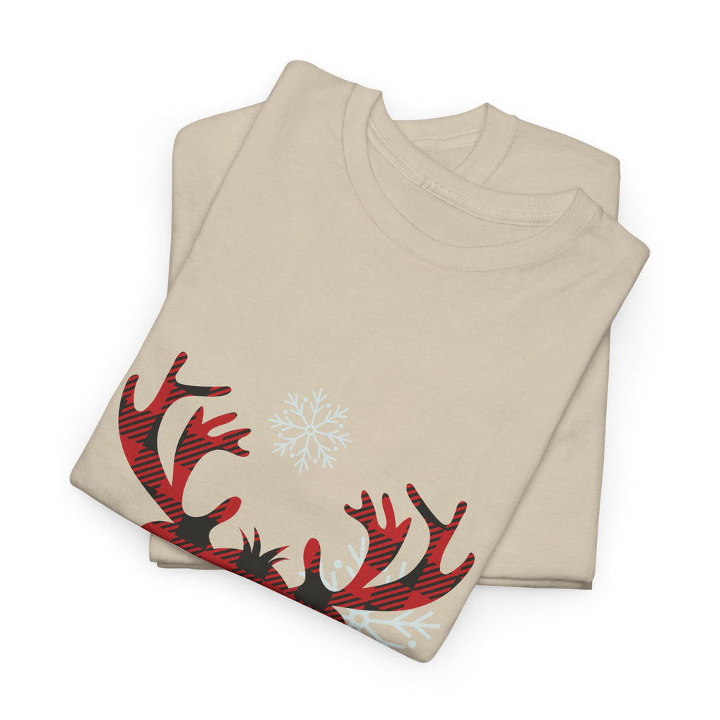 Christmas Reindeer T-Shirt — Cute Plaid Antler Design "Merry Christmas"
