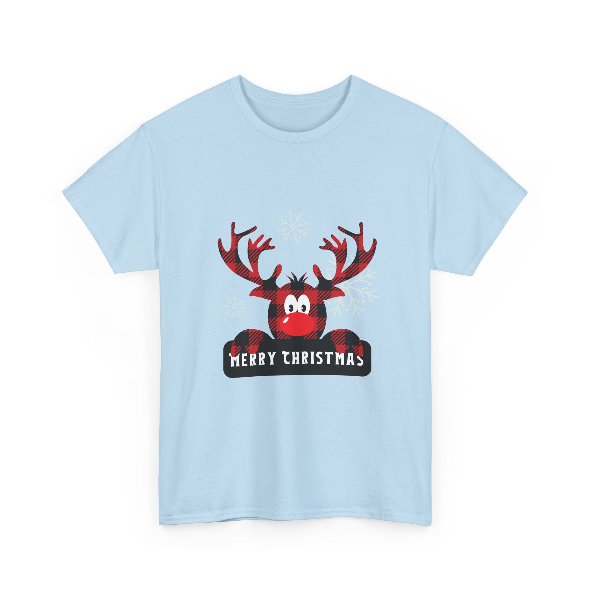 Christmas Reindeer T-Shirt — Cute Plaid Antler Design "Merry Christmas"