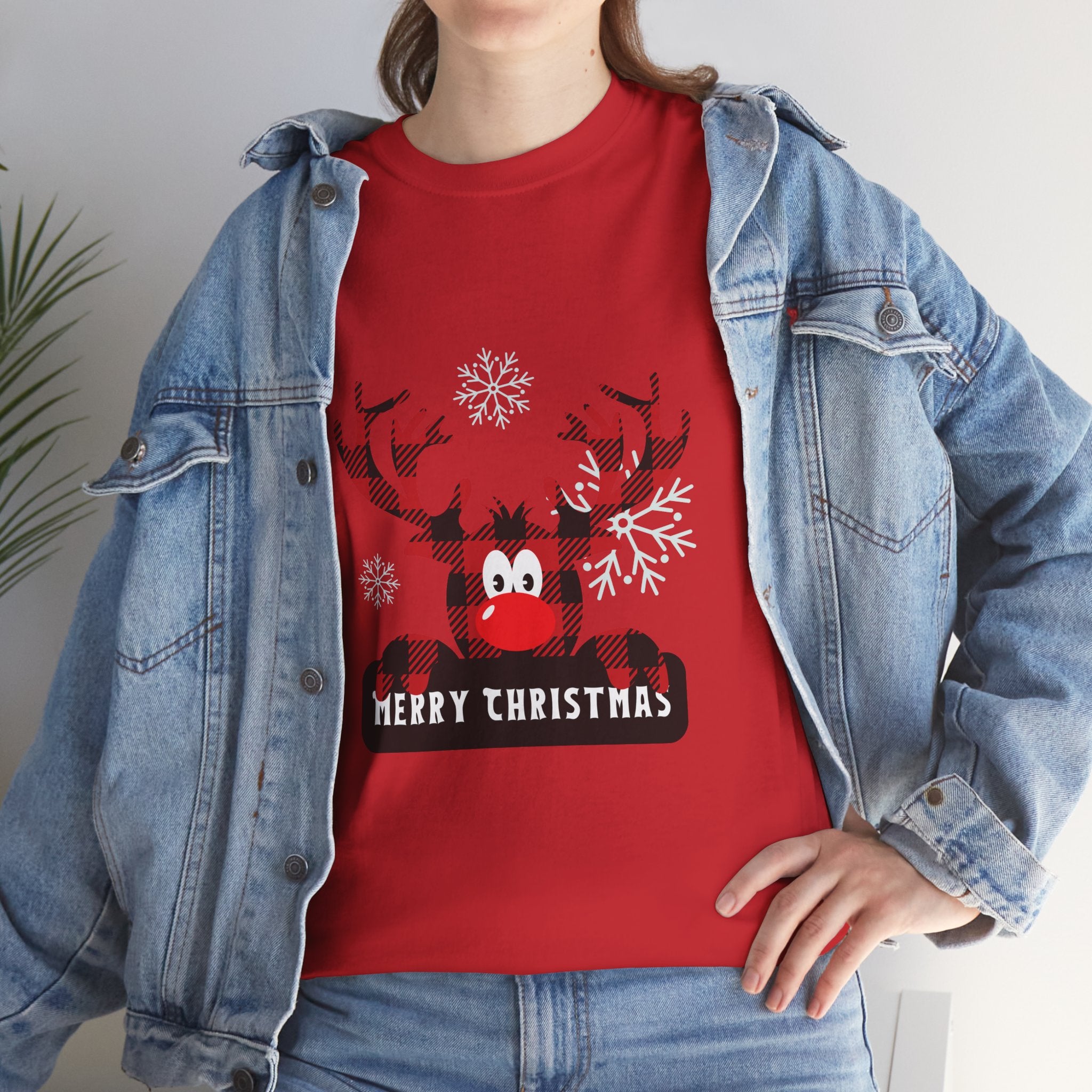 Christmas Reindeer T-Shirt — Cute Plaid Antler Design "Merry Christmas"