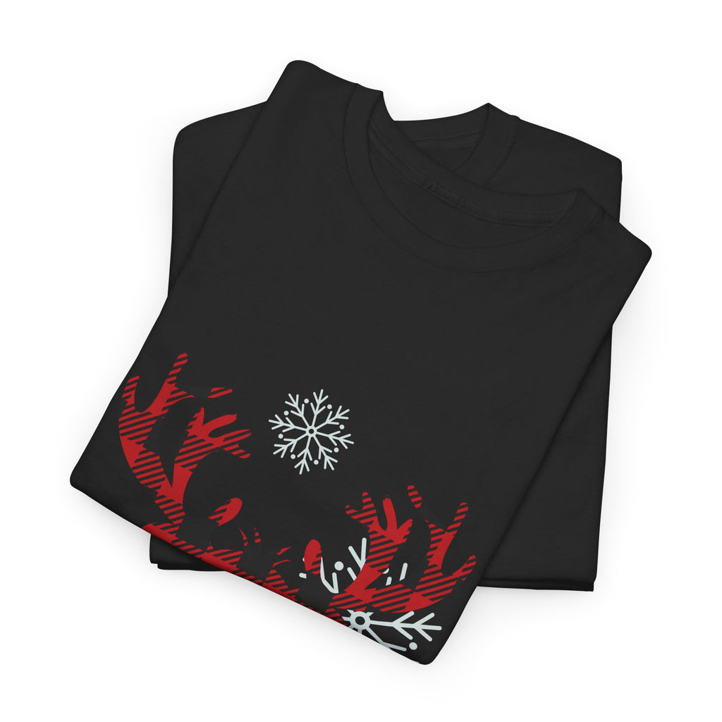 Christmas Reindeer T-Shirt — Cute Plaid Antler Design "Merry Christmas"