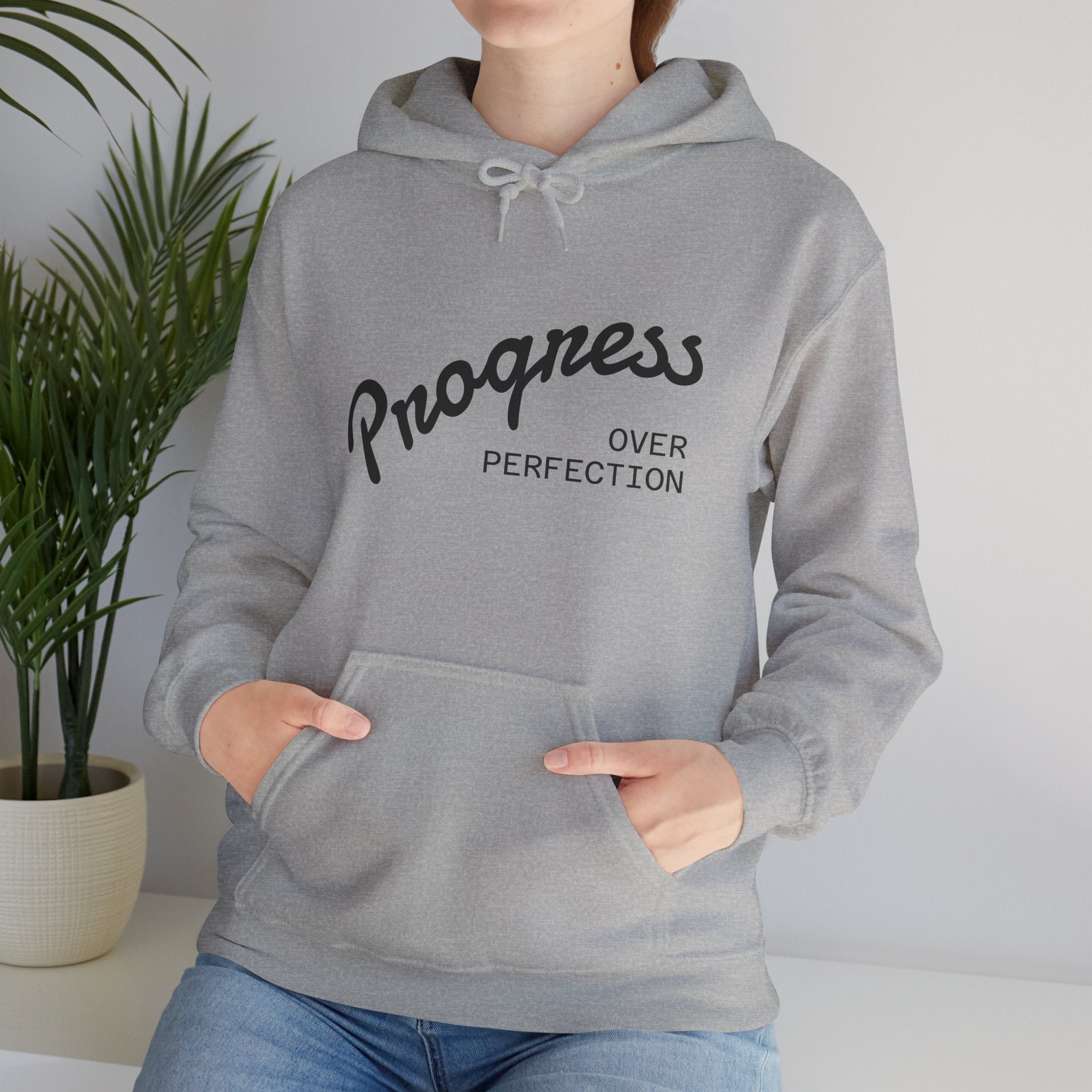 Progress Over Perfection Hoodie, Motivational Sweatshirt, Unisex Hooded Sweatshirt, Cozy Casual Wear, Gift for Her, Inspirational Apparel