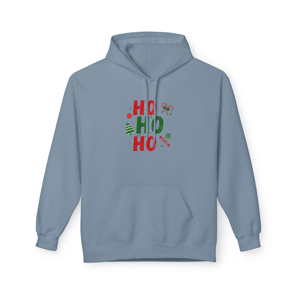 Ho Ho Ho Christmas Hoodie — Festive Holiday Sweatshirt with Tree & Candy Cane Design