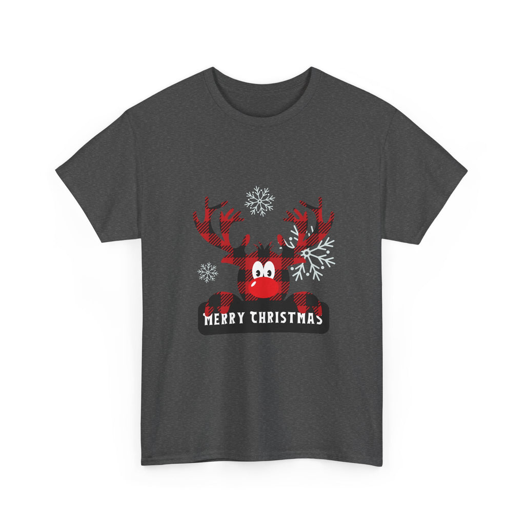 Christmas Reindeer T-Shirt — Cute Plaid Antler Design "Merry Christmas"