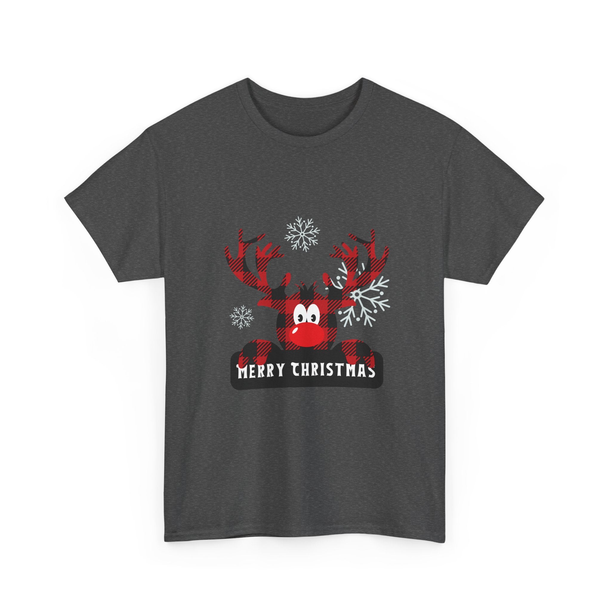 Christmas Reindeer T-Shirt — Cute Plaid Antler Design "Merry Christmas"