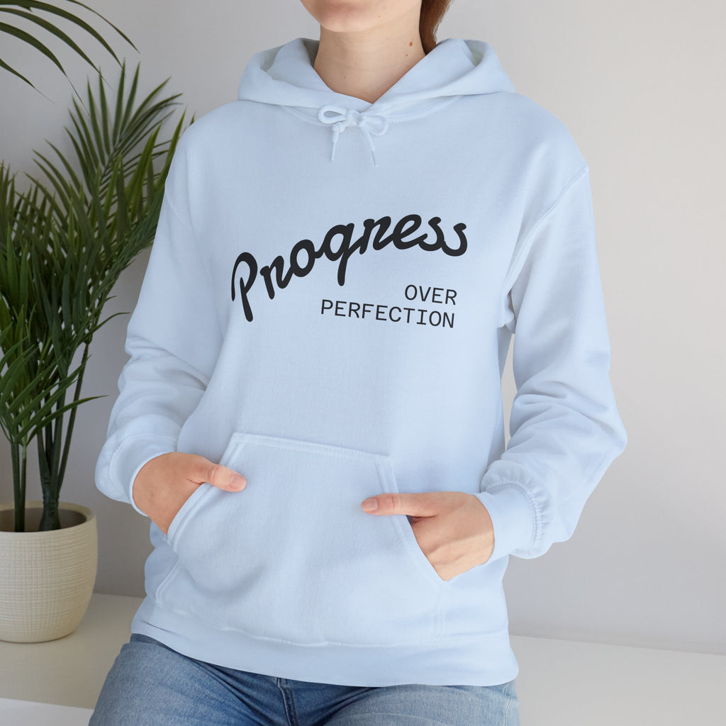 Progress Over Perfection Hoodie, Motivational Sweatshirt, Unisex Hooded Sweatshirt, Cozy Casual Wear, Gift for Her, Inspirational Apparel