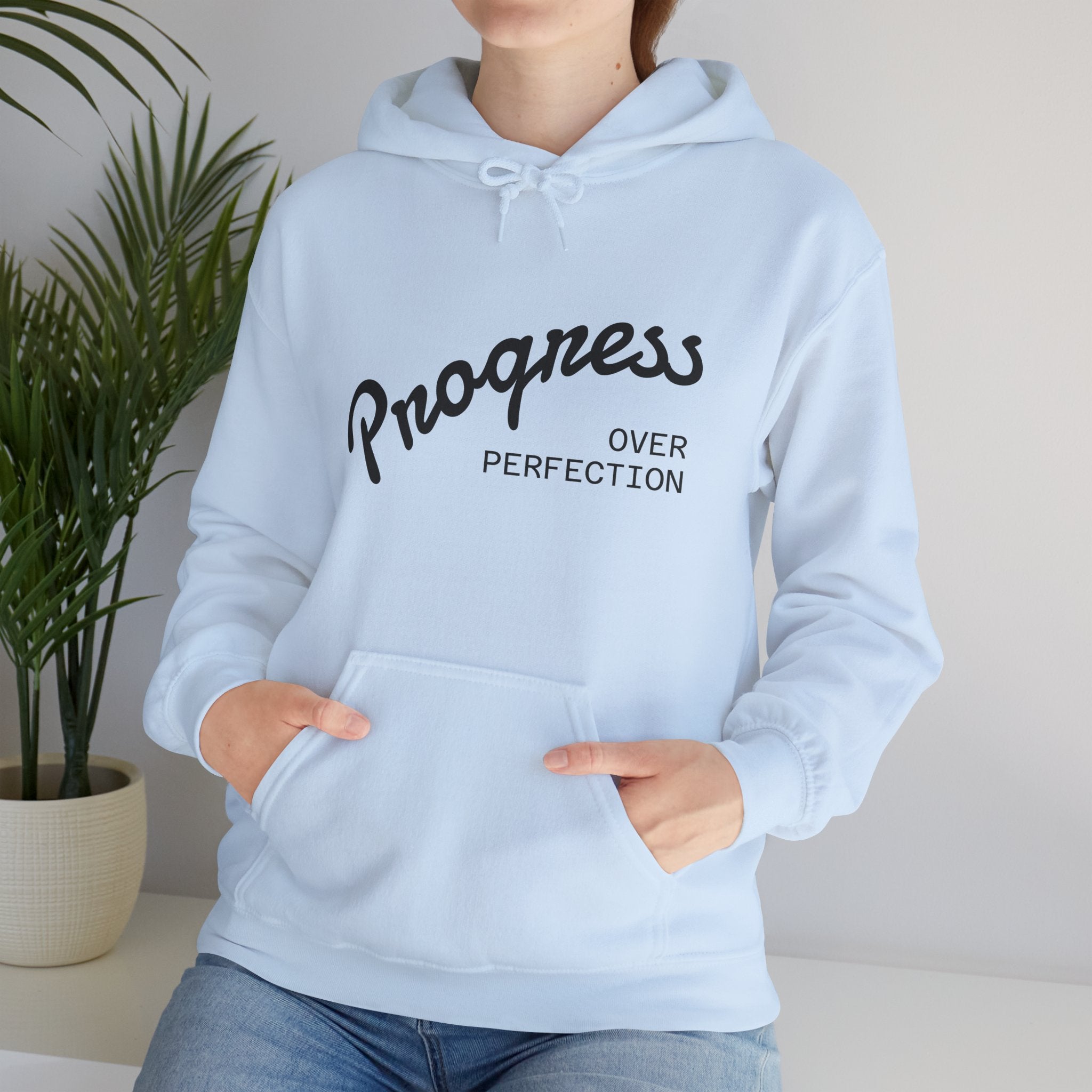 Progress Over Perfection Hoodie, Motivational Sweatshirt, Unisex Hooded Sweatshirt, Cozy Casual Wear, Gift for Her, Inspirational Apparel