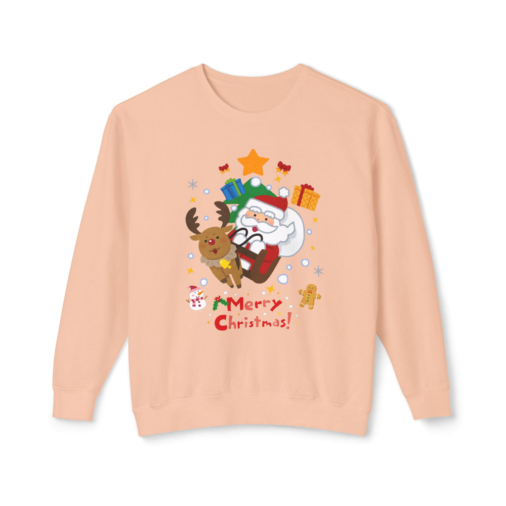 Christmas Crewneck Sweatshirt — Cute Santa & Reindeer "Merry Christmas" Holiday Sweater