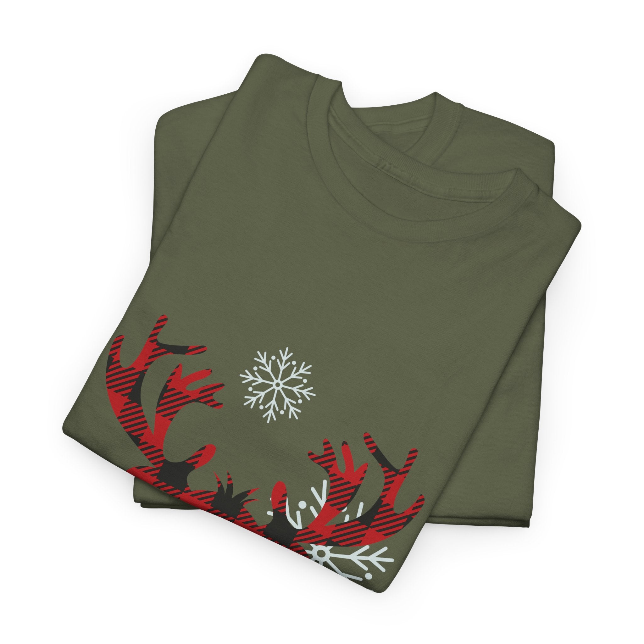 Christmas Reindeer T-Shirt — Cute Plaid Antler Design "Merry Christmas"