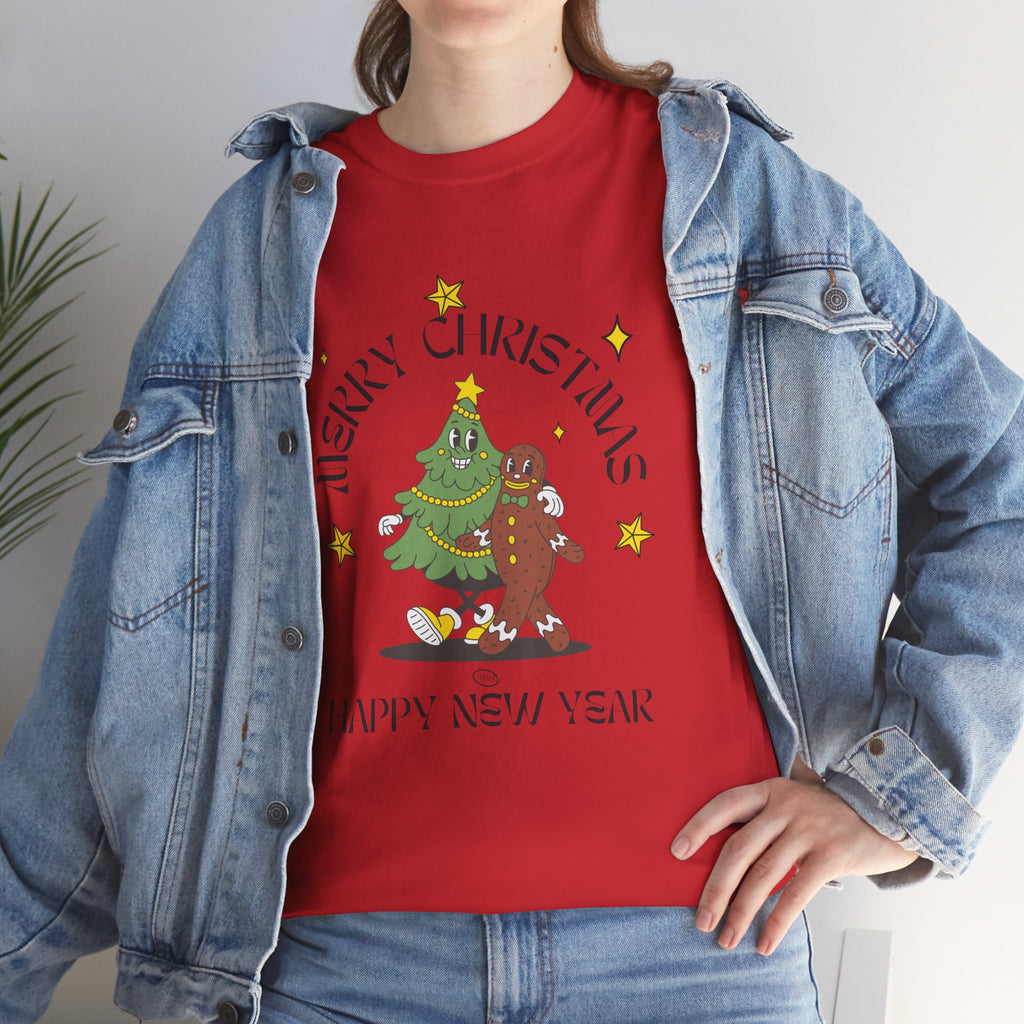 Christmas Gingerbread Tree Tee - "Merry Christmas, Happy New Year" Holiday Shirt