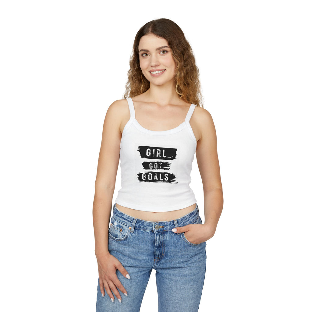 Empowering Women's Spaghetti Strap Tank Top - 'Girl Got Goals' - Motivational Summer Wear, Casual Outfit, Fitness Top, Trendy Apparel, [...]