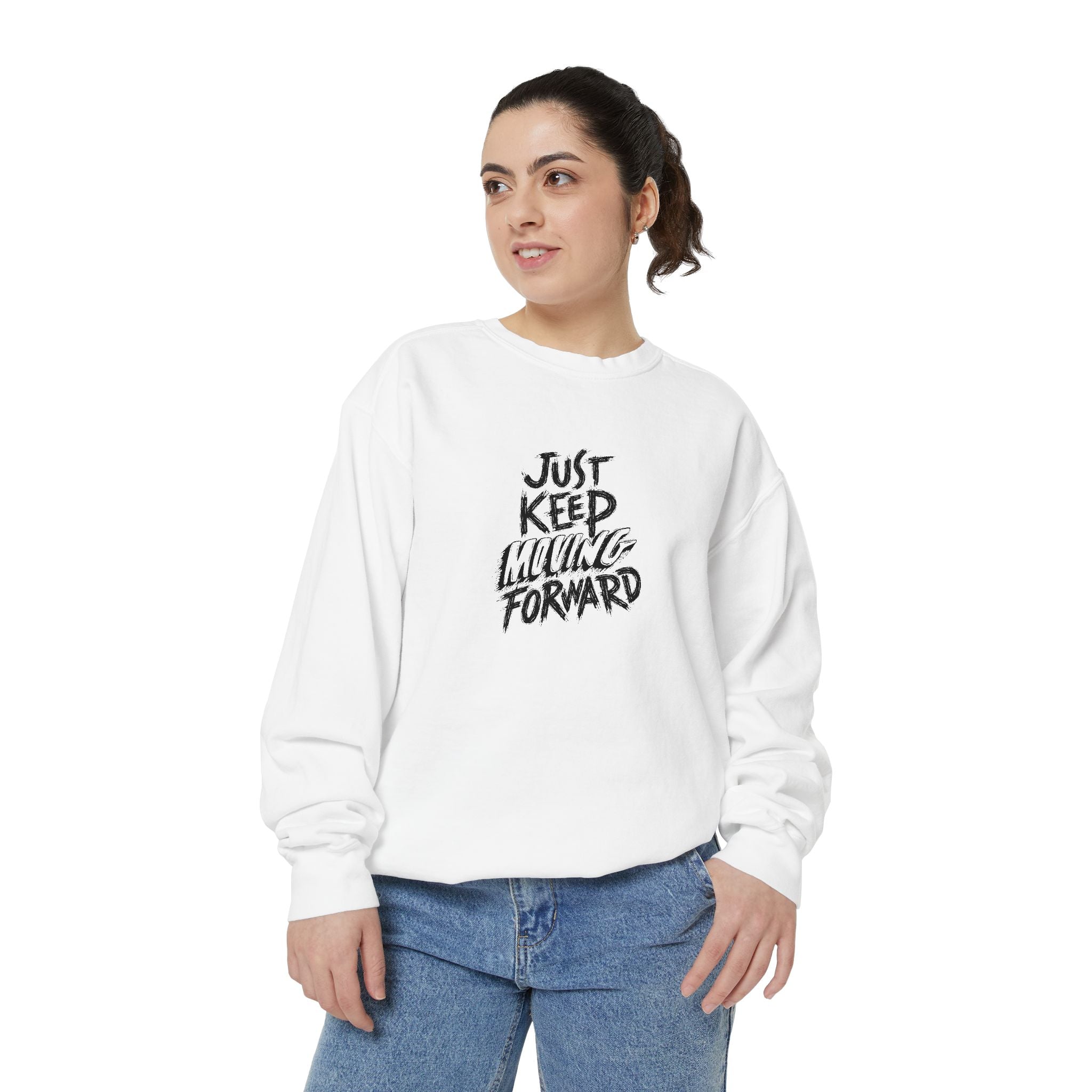 Motivational Sweatshirt - Just Keep Moving Forward, Unisex Garment-Dyed Crewneck, Cozy Gift, Inspirational Apparel, Perfect for Every [...]