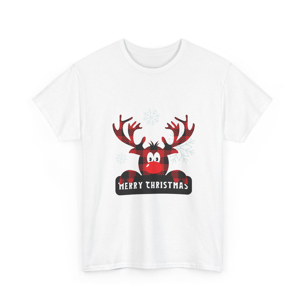 Christmas Reindeer T-Shirt — Cute Plaid Antler Design "Merry Christmas"